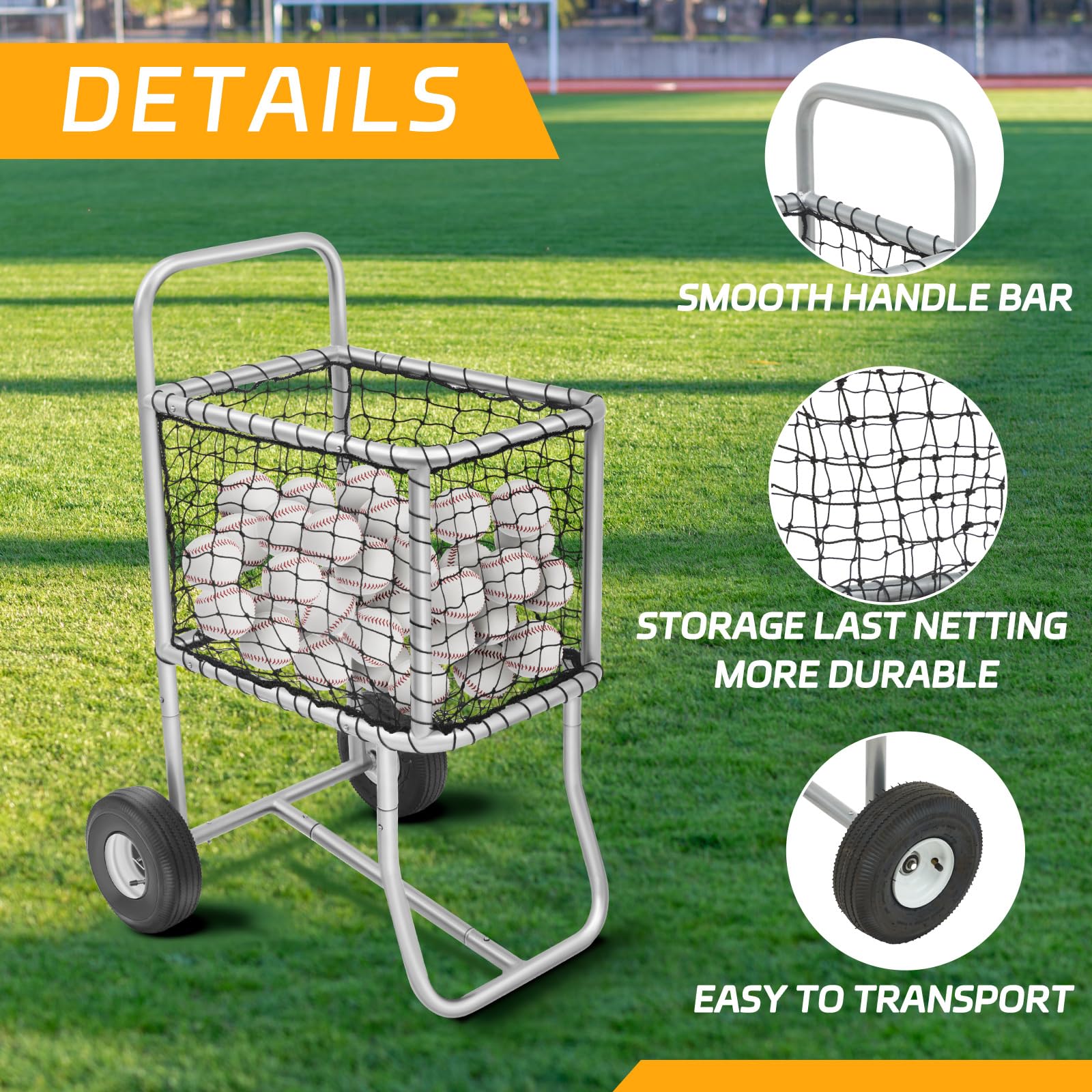 Heavy Duty Baseball Cart with Wheels - Large Rolling Softball Caddy & Ball Holder Organizer (300 Baseballs or 150 Softballs Capacity) 18