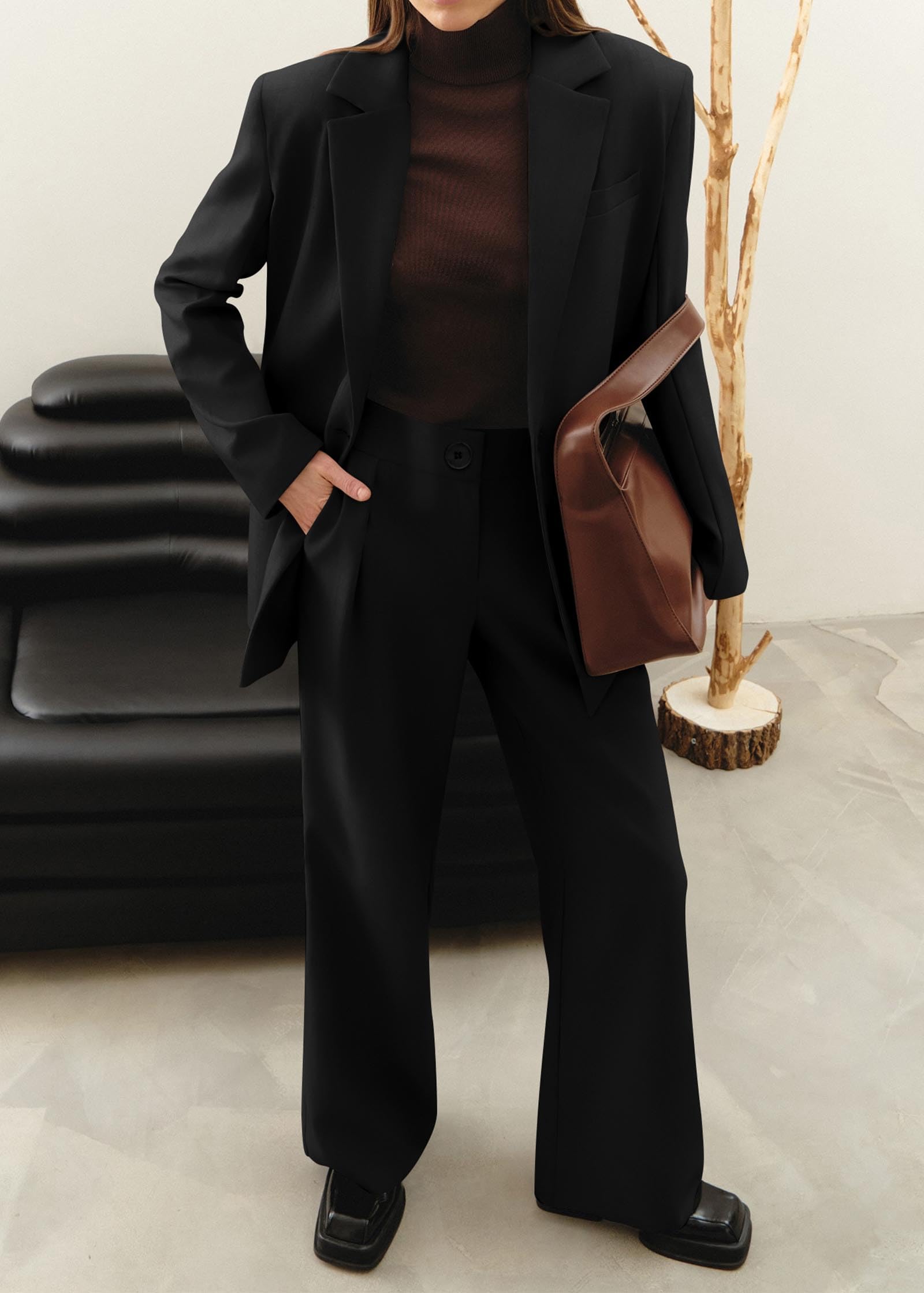 KIRUNDO Women's 2025 Spring Fall 2 Piece Blazer Set - Casual Loose Long Blazer Jacket with Dressy Wide Leg Pants Suit (Includes Pockets) | Office Wear, Business Attire & Formal Occasions