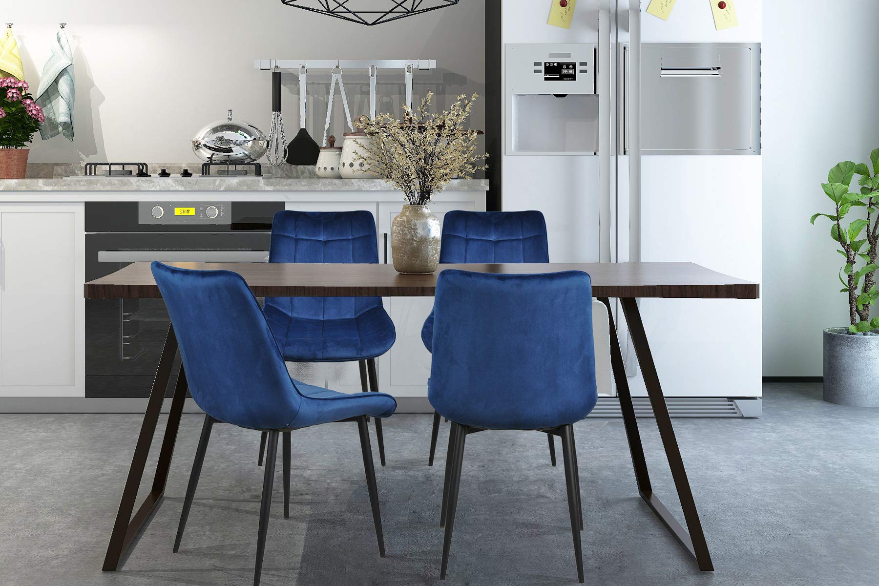 **Asunflower Navy Blue Velvet Dining Chairs Set of 2 - Modern Upholstered Side Chairs with Metal Legs for Kitchen, Dining Room, Office & Leisure Spaces**