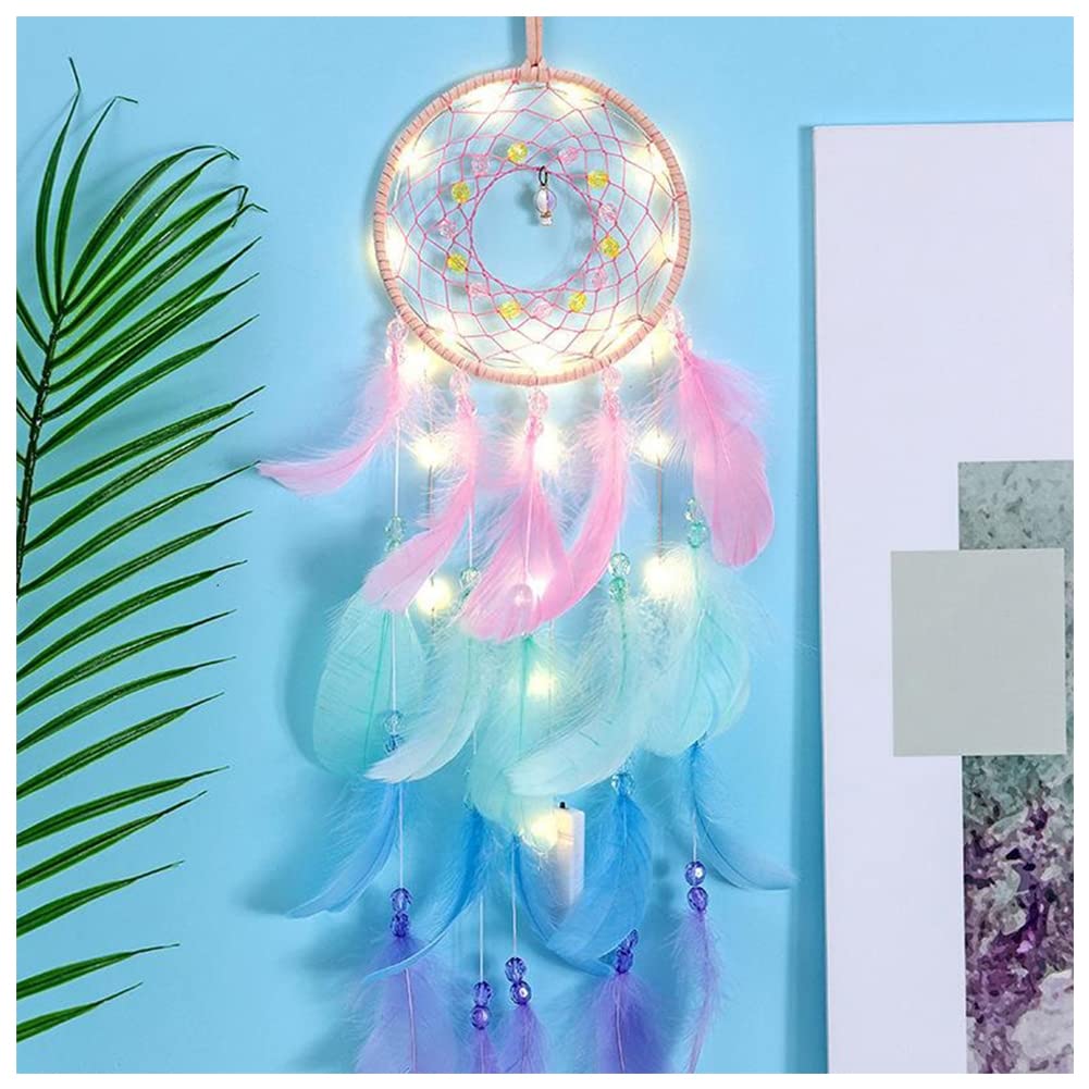 Rainbow LED Dream Catcher - Handmade Wall Hanging Decor for Girls Bedroom, Nursery & Home - Night Light & Boho Chic Room Decor for Teens, Kids Room & Dorm