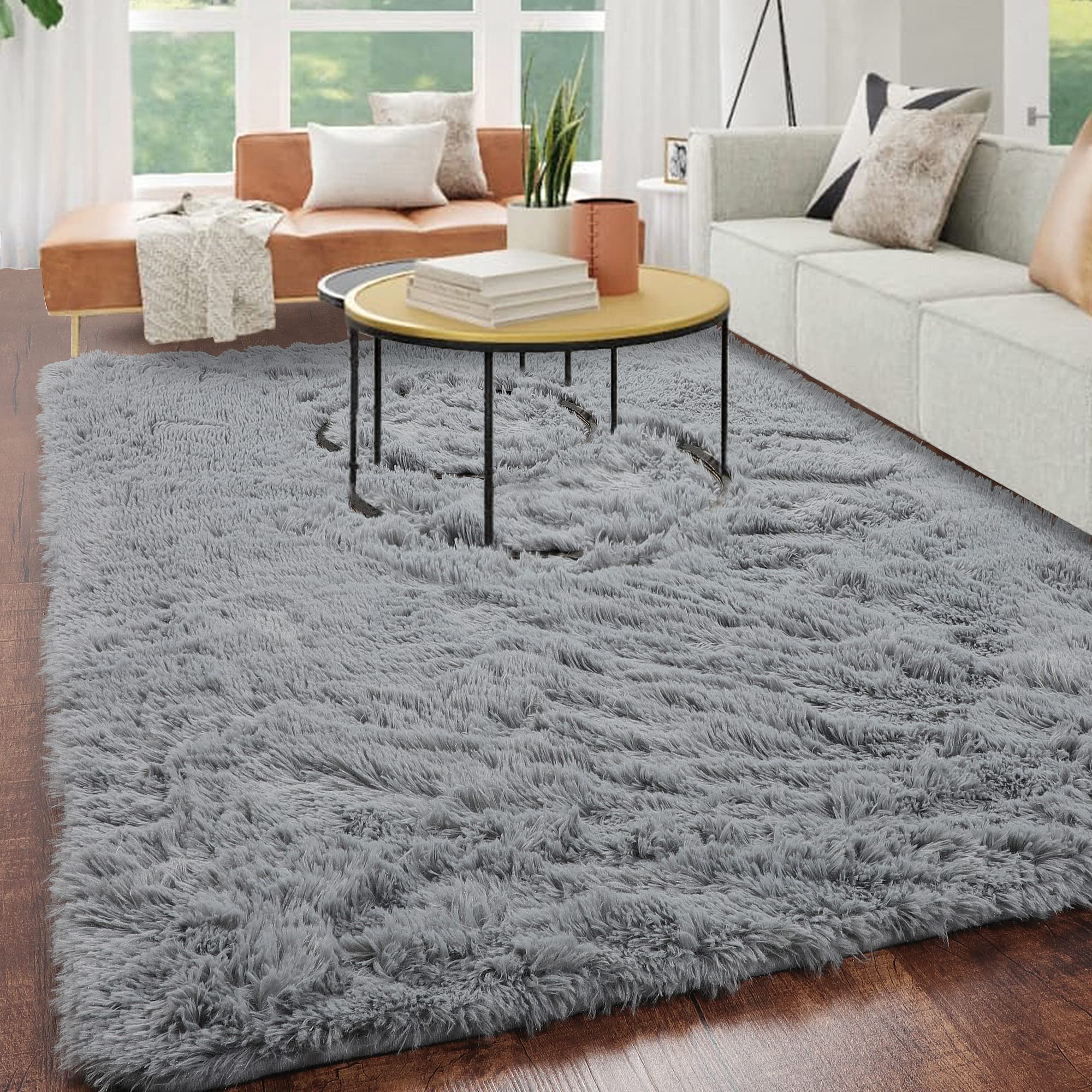 Fluffy Grey Shaggy Rug 5x8 Feet - Ultra Soft Plush Carpet for Bedroom, Living Room, Nursery & Kids Playroom | Indoor Area Rug for Cozy Home Decor | Perfect for Boys & Girls Room, Warm Floor Mat for Winter
