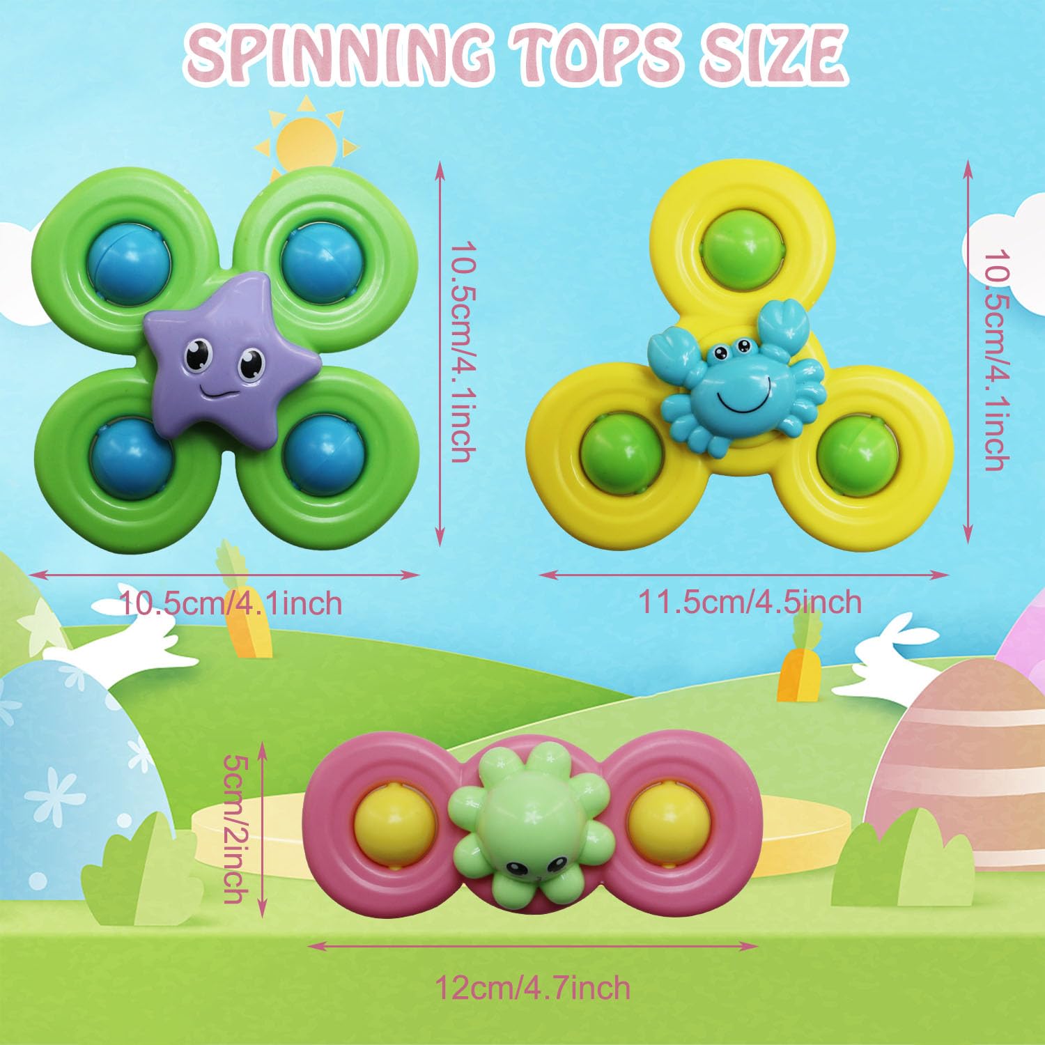3PCS Suction Cup Spinner Toys for Toddlers - Sensory Bath Toys for Kids Ages 3+ | Fun Ocean-Themed Spinning Tops for Boys & Girls | Perfect Birthday Gift for 3 Year Olds | Great for Bathtime Play & Stress Relief