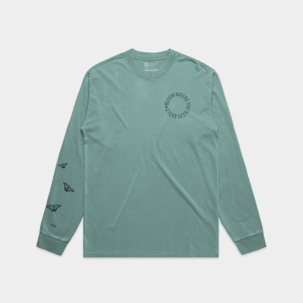 All American Bloom Long Sleeve T-Shirt for Women | Pacific Green Cotton Top | Casual Wear, Outdoor Activities & Layering