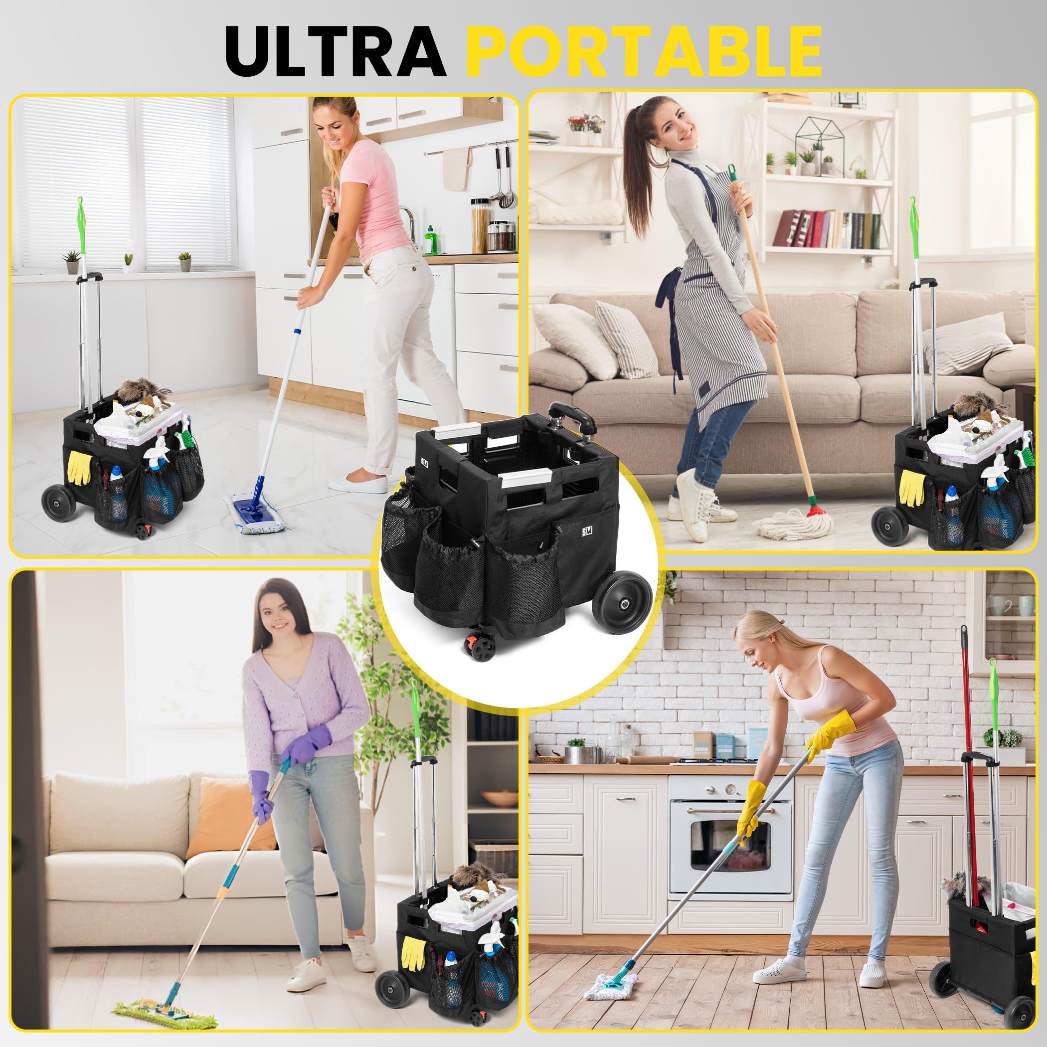 Wheelie Clean - Stair Climbing Cleaning Caddy Organizer with Wheels | Portable Cleaning Supplies Storage for Bathroom, Kitchen & Home Use
