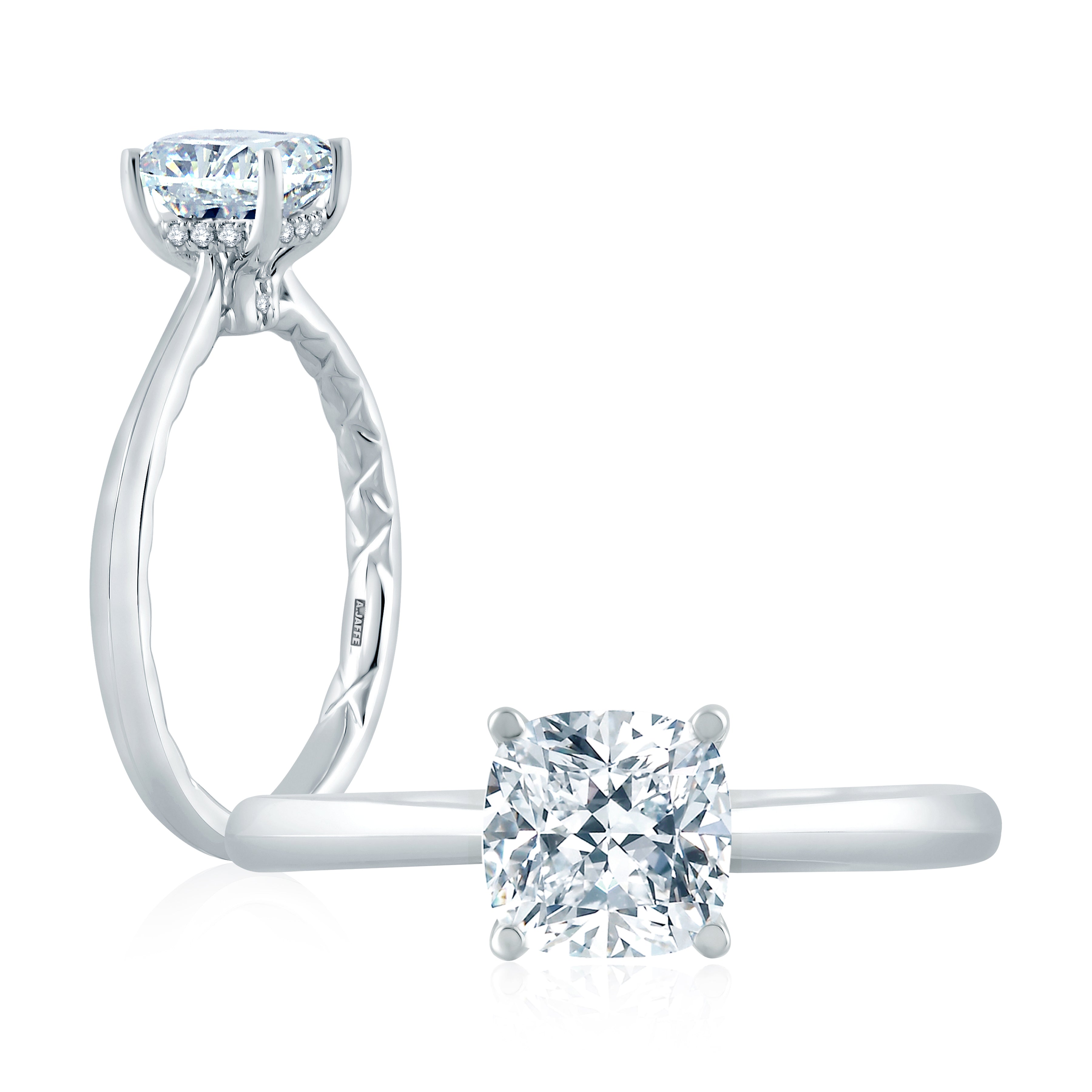 Peek A Boo Pave Profile Cushion Cut Diamond Engagement Ring - Elegant Quilted Design for Wedding Proposals & Anniversary Gifts