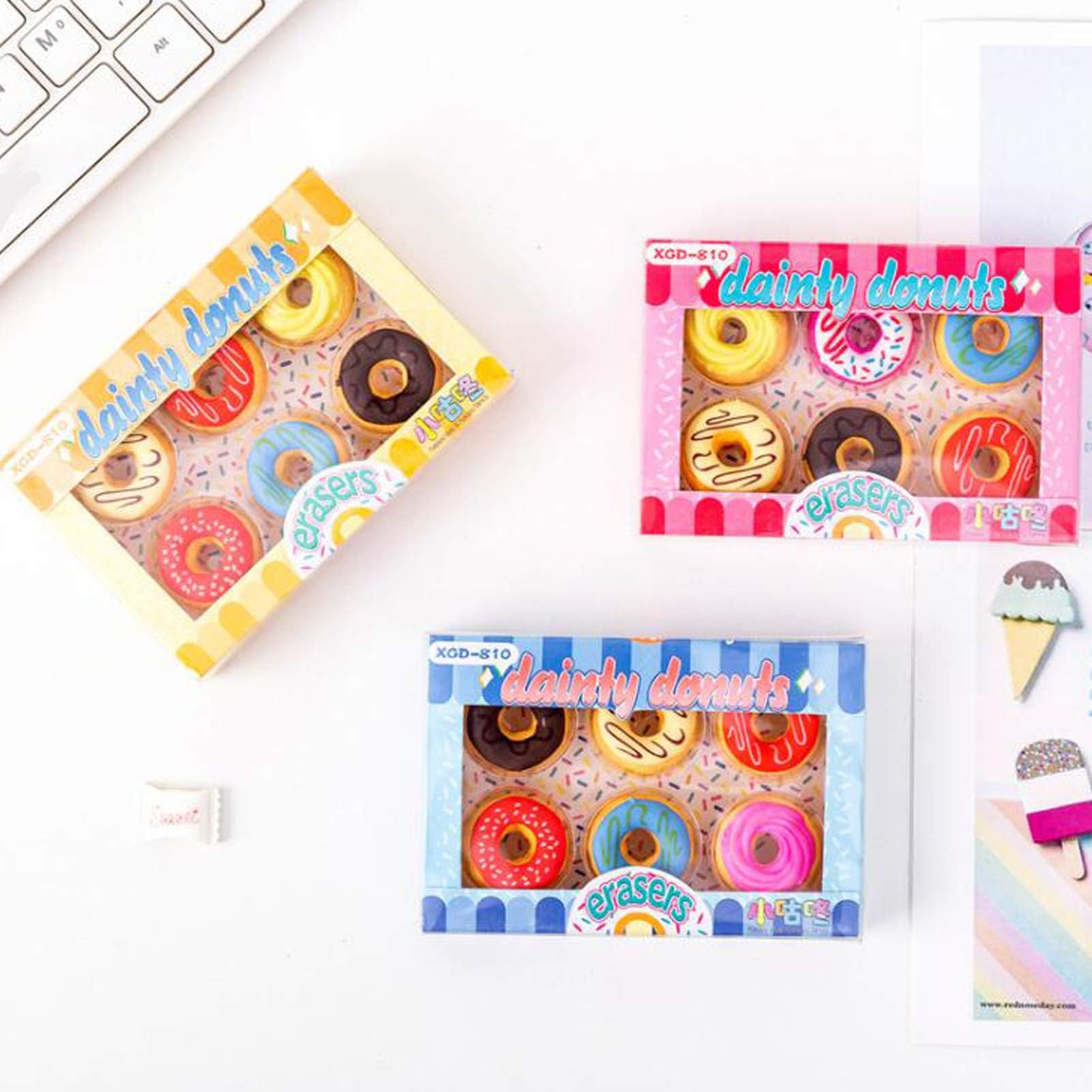 18-Piece Donut-Shaped Pencil Erasers - Fun Food-Themed School Supplies for Kids, Classroom Rewards & Party Favors (Perfect for Birthdays, School Incentives & Arts & Crafts)