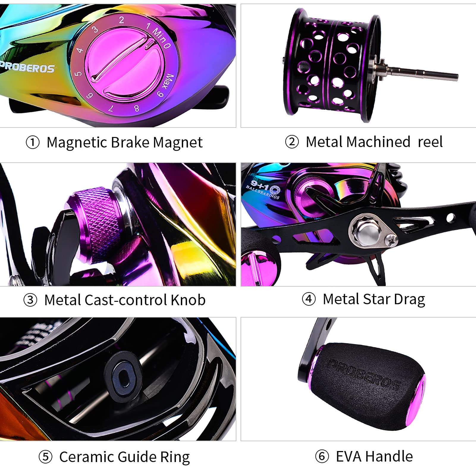 Colorful Baitcasting Fishing Reel - 9+1 BB Bearing, High Speed 7.2:1 Gear Ratio, Left/Right Hand Retrieve with Magnetic Braking System | Perfect for Freshwater & Saltwater Fishing, Bass Fishing, and Tournament Angling