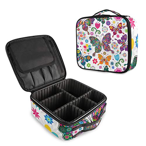 Colorful Butterfly Flower Blossom Makeup Train Case - Portable Cosmetic Organizer with Adjustable Dividers for Travel, Home & Salon Storage | Perfect for Makeup Artists & Beauty Enthusiasts
