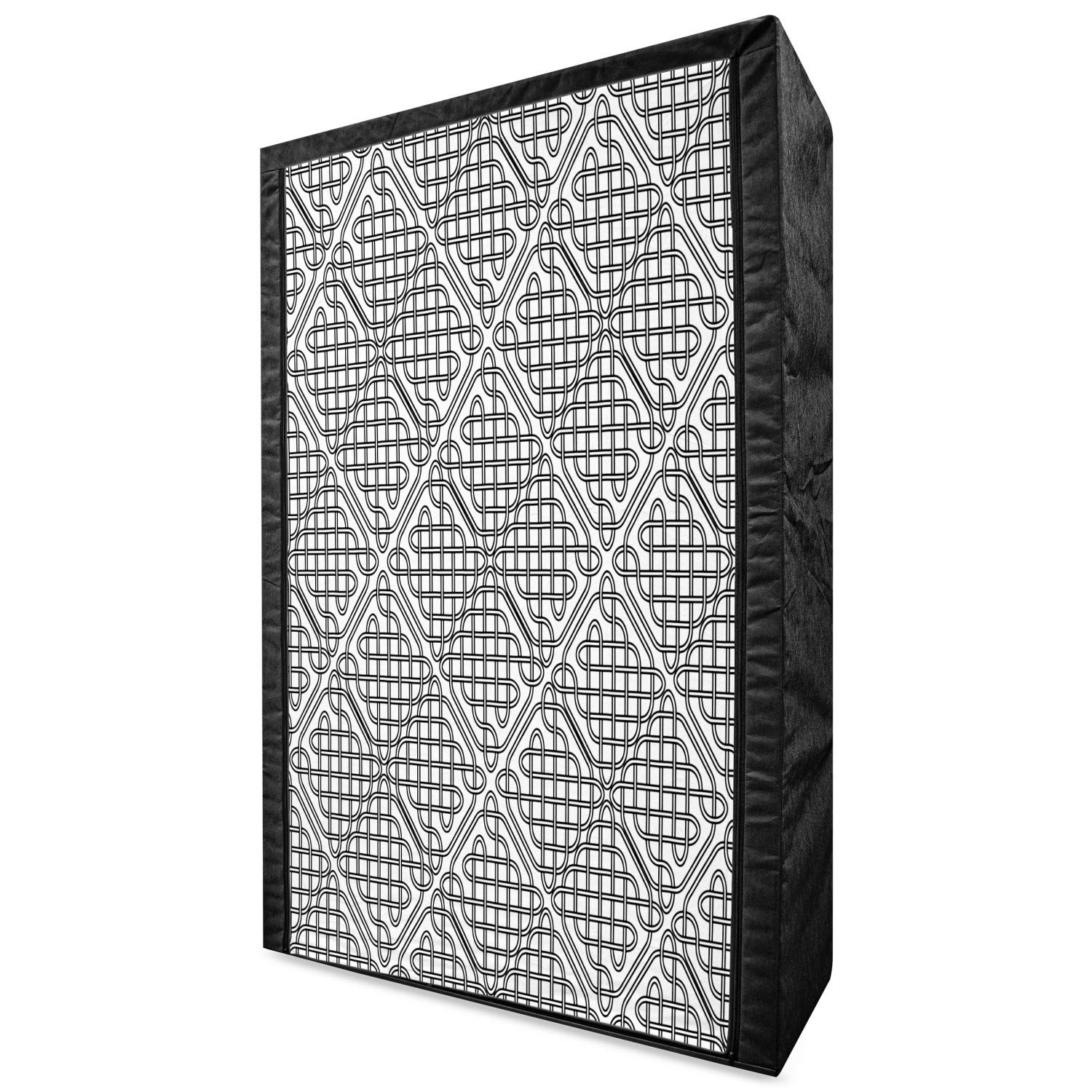 Ambesonne Celtic Portable Fabric Wardrobe - Medieval Irish Striped Square Pattern Clothing Organizer with Shelves, 42.5 Inch Black & White Storage Closet for Bedroom, Closet, Dorm or Travel