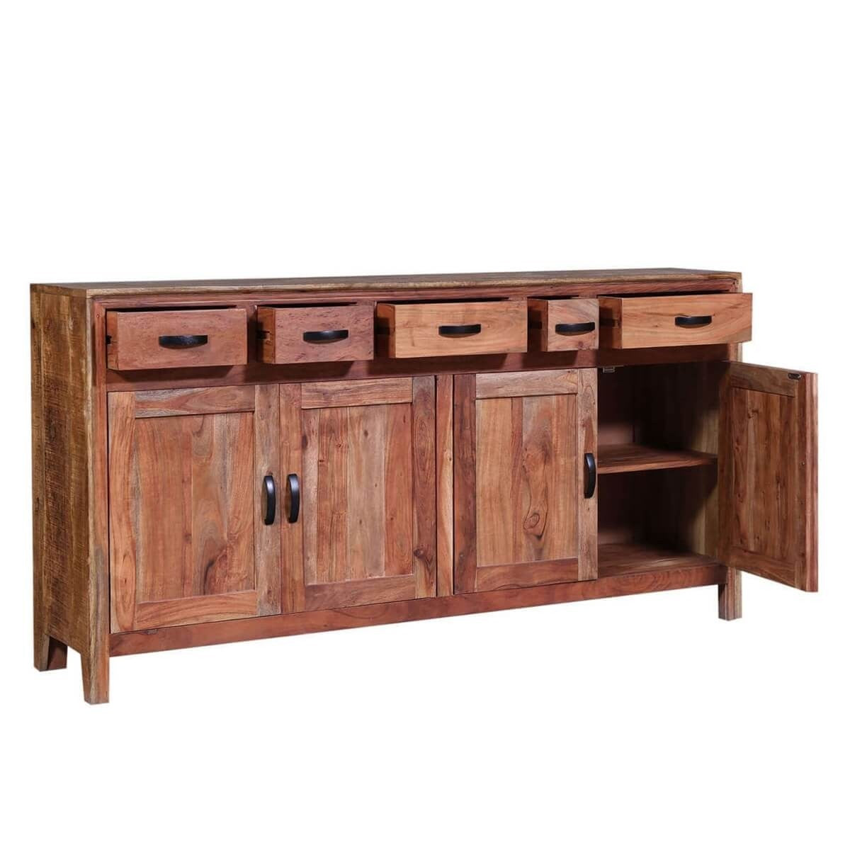 Premium Solid Wood 5-Drawer Buffet Sideboard - Handcrafted Indian Sheesham Wood Dining Room Storage Cabinet for Formal Dining & Entertaining