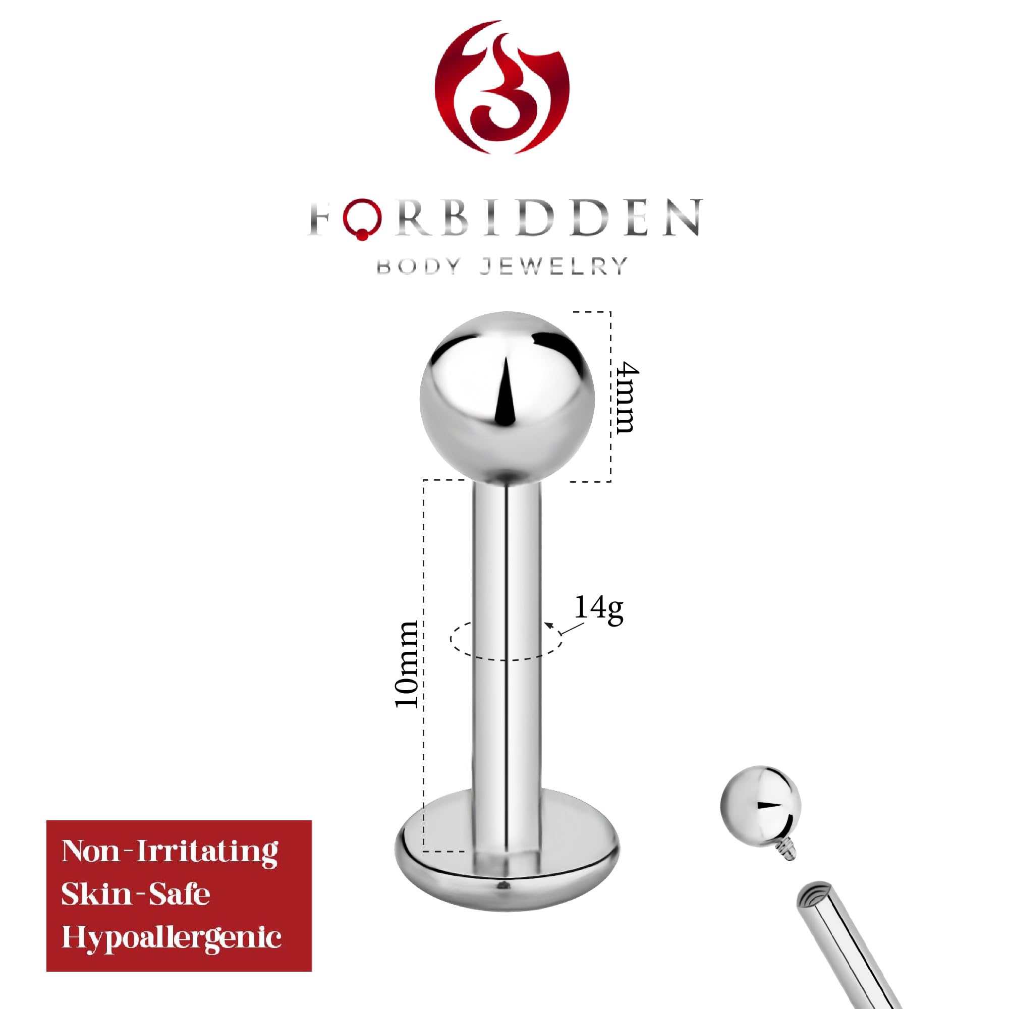 14g-16g Surgical Steel Tragus Earring, Helix Earring & Labret Piercing Stud with Ball Top - Forbidden Body Jewelry for Cartilage, Lip & Ear Piercings - Perfect for Everyday Wear & Unique Style Expression