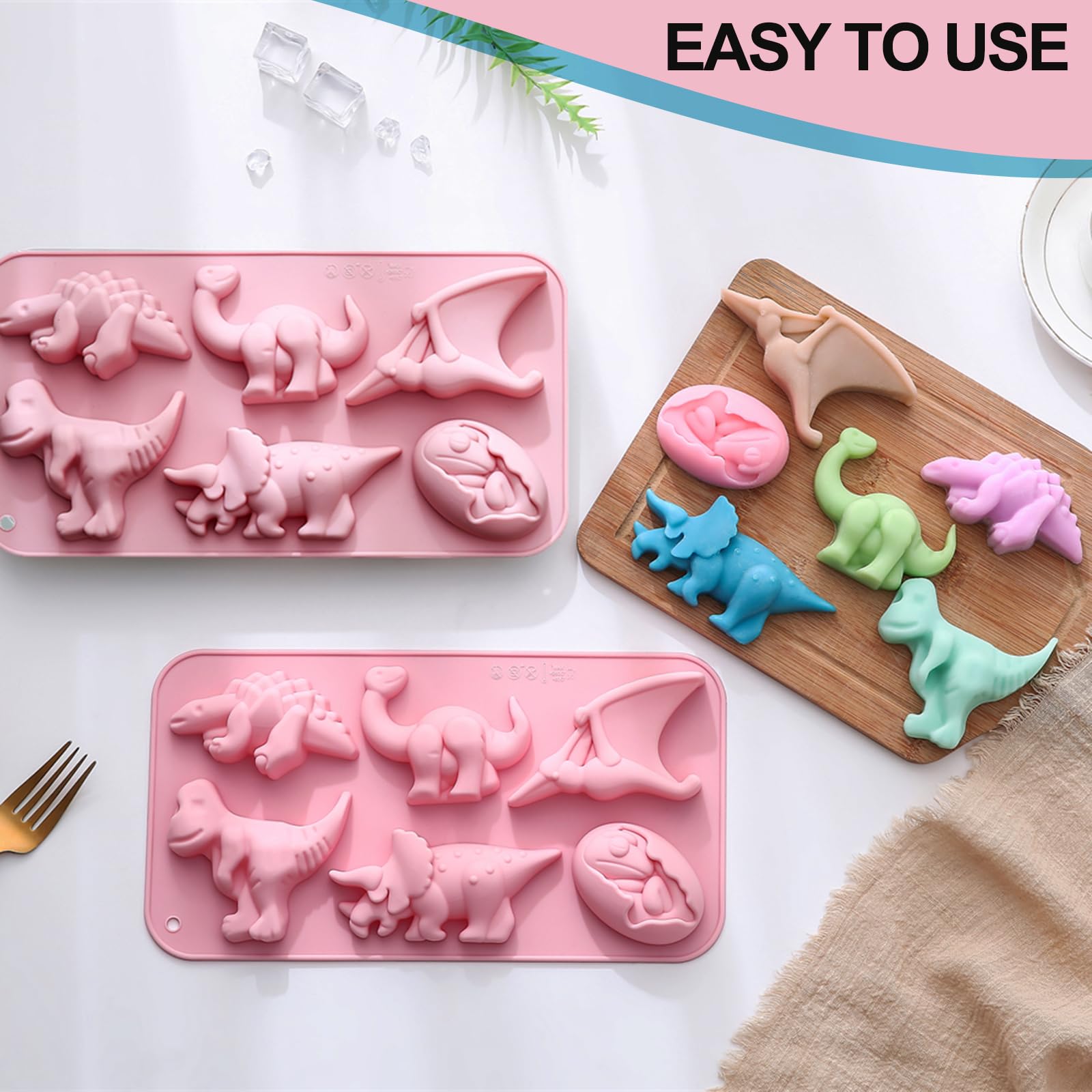 2 Pack Dinosaur Silicone Molds - 12 Cavity Large Dinosaur with Egg Soap, Chocolate, Candy, Cookie & Jello Molds for DIY Crafts, Baking & Party Decorations - Perfect for Kids Birthday, Halloween Treats & Holiday Gifts