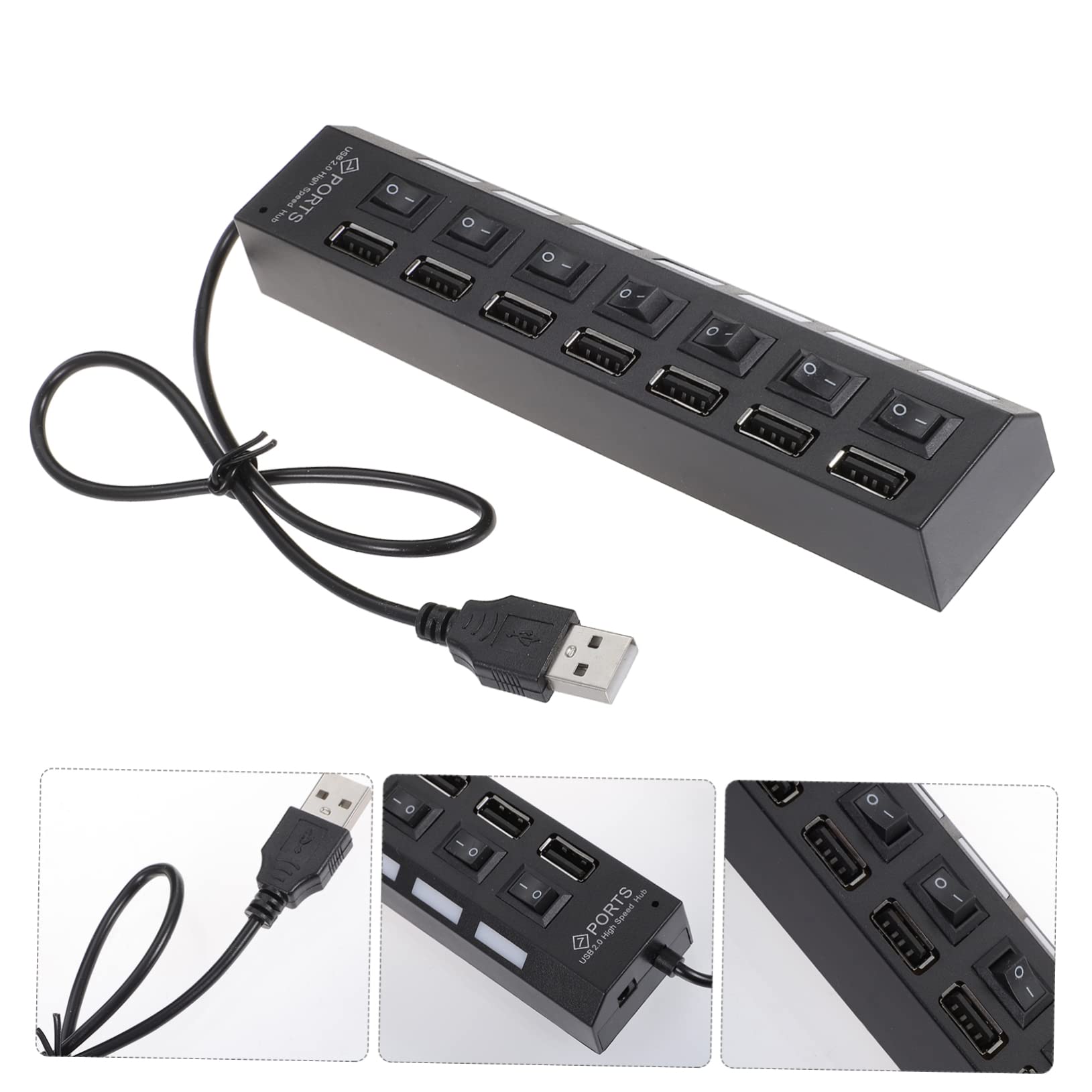 UKCOCO 3-Port USB Hub with 7-Line Extension - High-Speed USB 2.0 Data Hub for Laptop, PC, MacBook - Expand USB Ports for Keyboard, Mouse, Flash Drive, Printer - Compact ABS Design for Home & Office Use