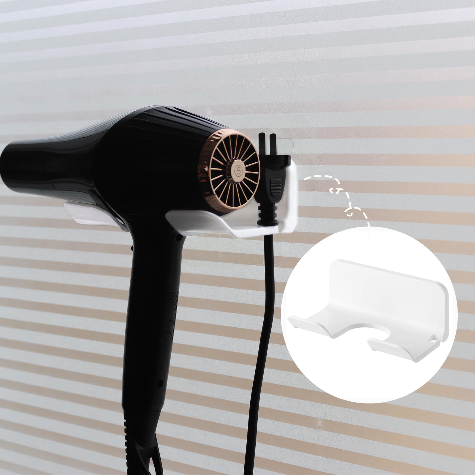Universal White Hair Dryer Holder Wall Mounted - Self Adhesive Blow Dryer Rack with Plug & Cord Organizer - Space Saving Bathroom, Bedroom & Cabinet Storage Solution (1 Pack, White) - Perfect for Small Spaces & Clutter-Free Organization