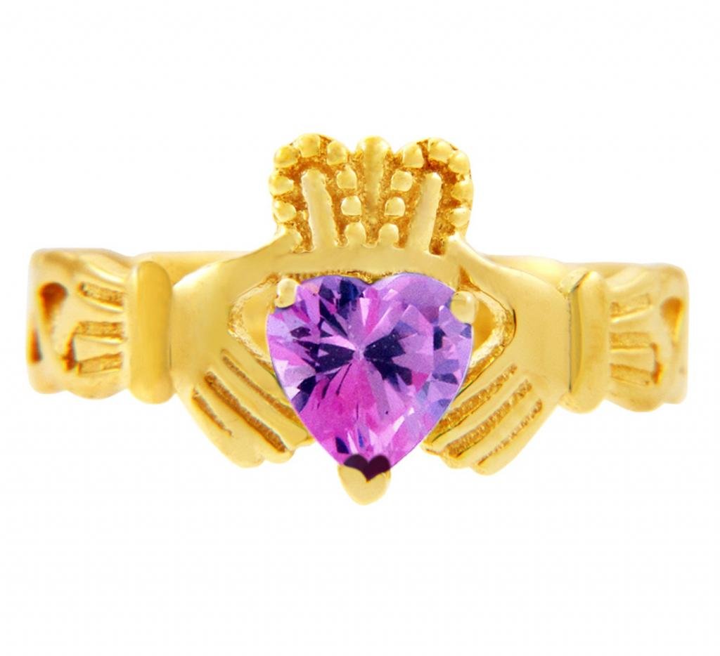 14K Gold Claddagh Ring with Pink CZ Stone - Irish Love Friendship Loyalty Ring for Women, Perfect for Valentine's Day, Anniversary & Wedding Jewelry Gift