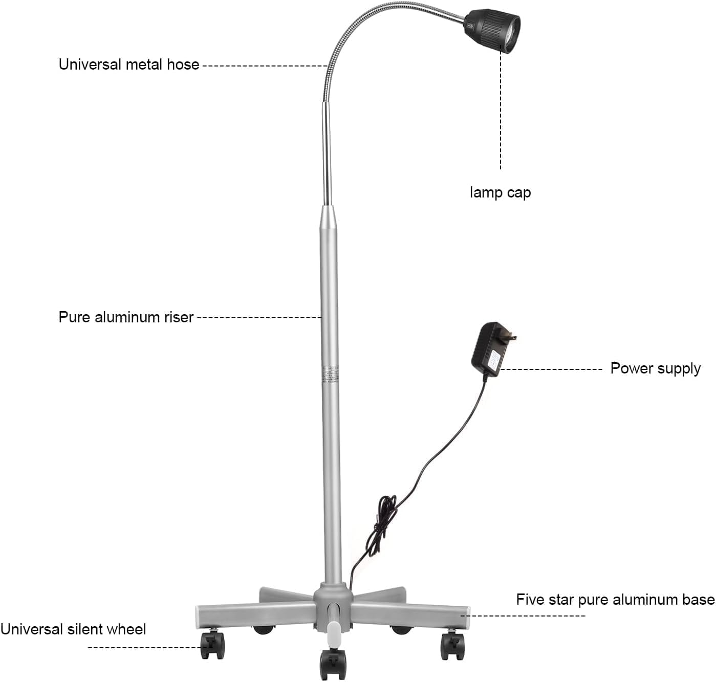 BONEW 35W LED Shadowless Floor Standing Exam Light - Adjustable Medical Examination Lamp for Dental, Surgery, and Clinical Use - Perfect for Hospitals, Clinics, and Home Healthcare