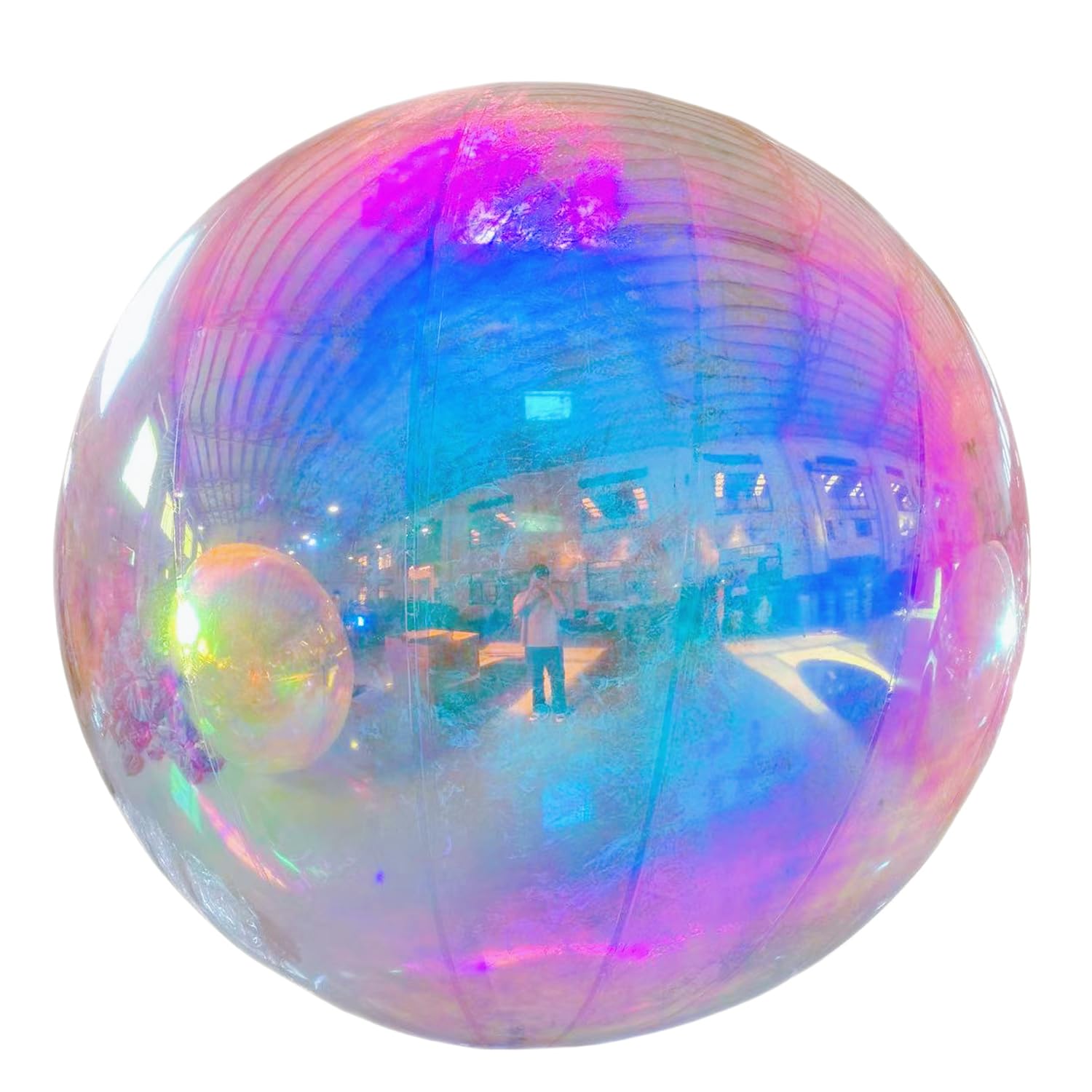 Silver Gold Iridescent Inflatable Mirror Ball - 24in 1.9ft 0.6m Giant Disco Balloon for Party Wedding Event Decoration | Reusable PVC Hanging Sphere | Perfect for Nightclubs, Birthday Celebrations & Dance Floors