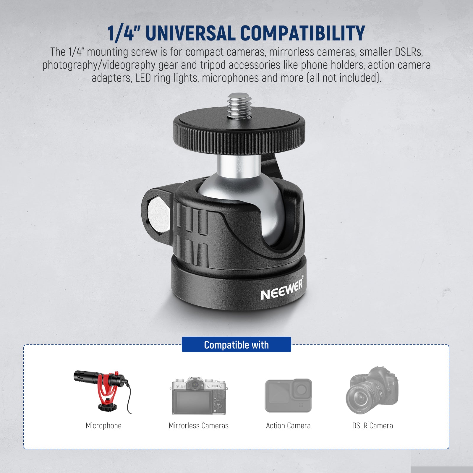 NEEWER GM01 Mini Tripod Ball Head Mount Adapter - Compact & Lightweight for DSLR Cameras, Smartphones, Action Cameras - Perfect for Travel, Vlogging & Outdoor Photography