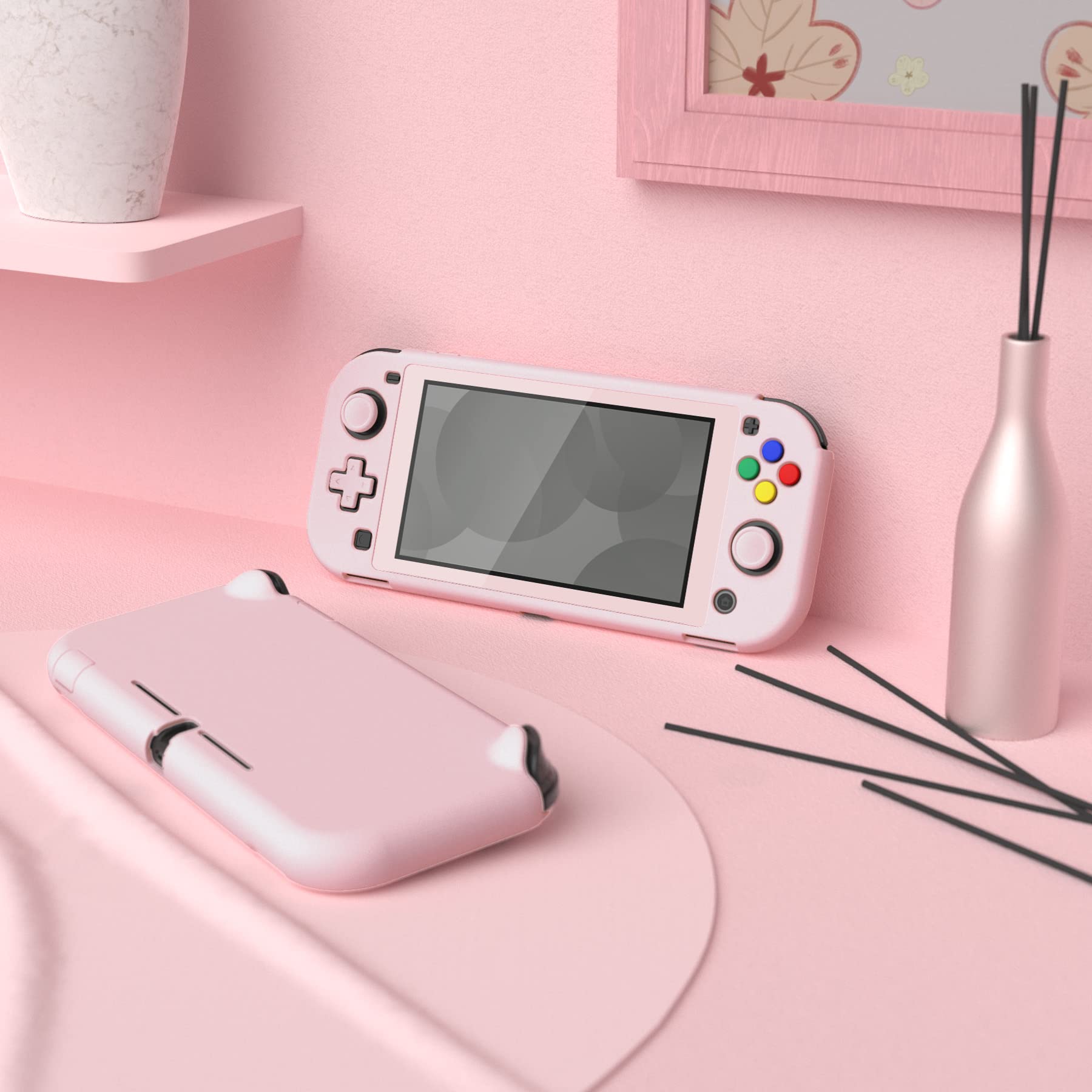 eXtremeRate PlayVital Protective Grip Case for Nintendo Switch Lite - Cherry Blossom Pink Hard Cover with Tempered Glass Screen Protector | Durable Protection for Gaming On-The-Go, Travel & Daily Use