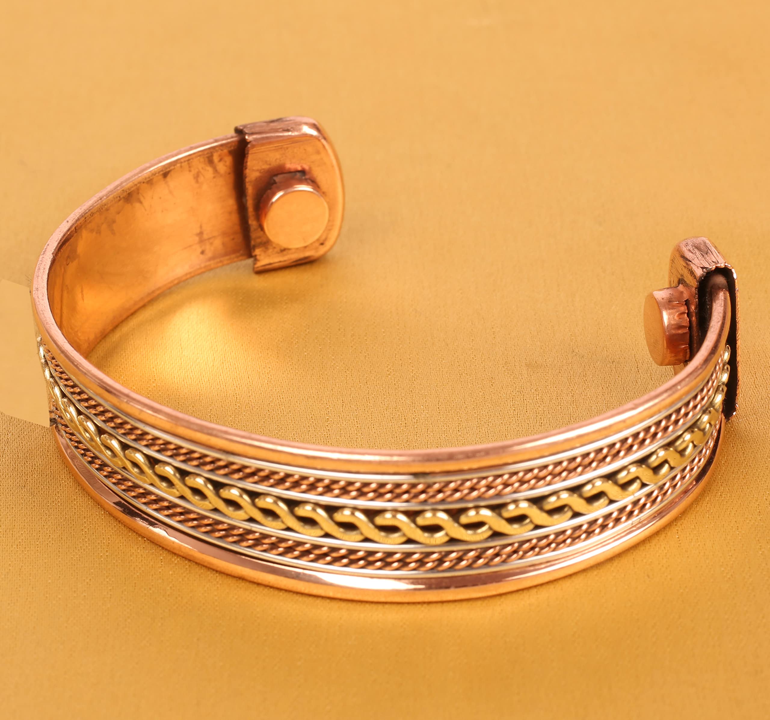 Handcrafted Pure Copper Magnetic Bracelet - Triple-Tone Forged with Solid High-Gauge Wires & Braided Motifs - Minimalist Elegance for Men & Women - Perfect for Yoga, Meditation & Energy Healing