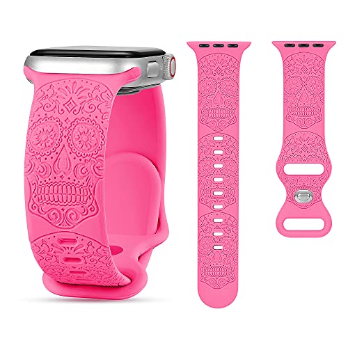 STARAMZ Soft Silicone Skull Engraved Sport Strap for Apple Watch 38mm 40mm 41mm - Compatible with iWatch Series 7/6/5/4/3/2/1/SE - Women's Replacement Wristband for Running, Workout & Daily Wear