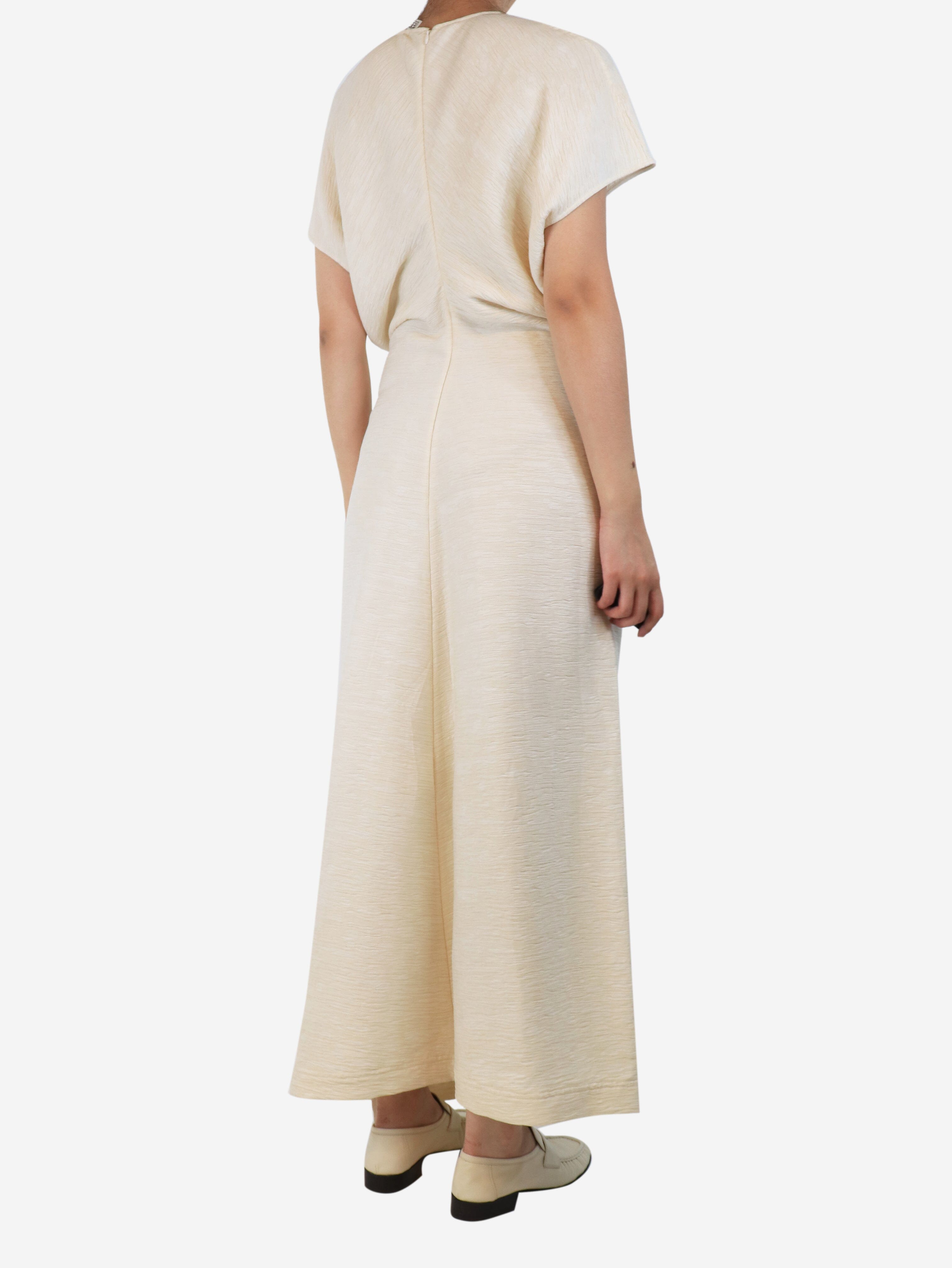 Elegant Ecru Slouch Waist Crinkled Maxi Dress - Size UK 12 (US 8) - Perfect for Beach Vacations, Summer Weddings & Boho Chic Outfits