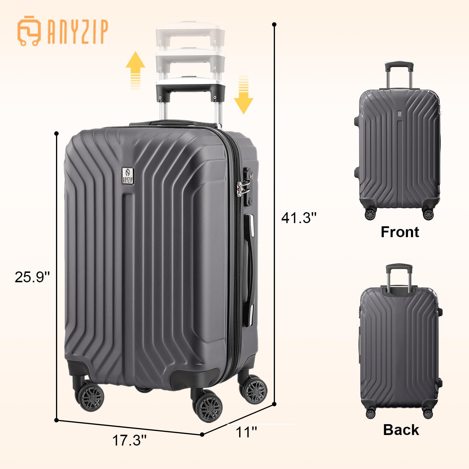 AnyZip 24 Inch Expandable Hard Shell Checked Luggage with TSA Lock - Lightweight Rolling Suitcase with Wheels for Air Travel (Grey) | Perfect for Business Trips, Family Vacations & International Travel