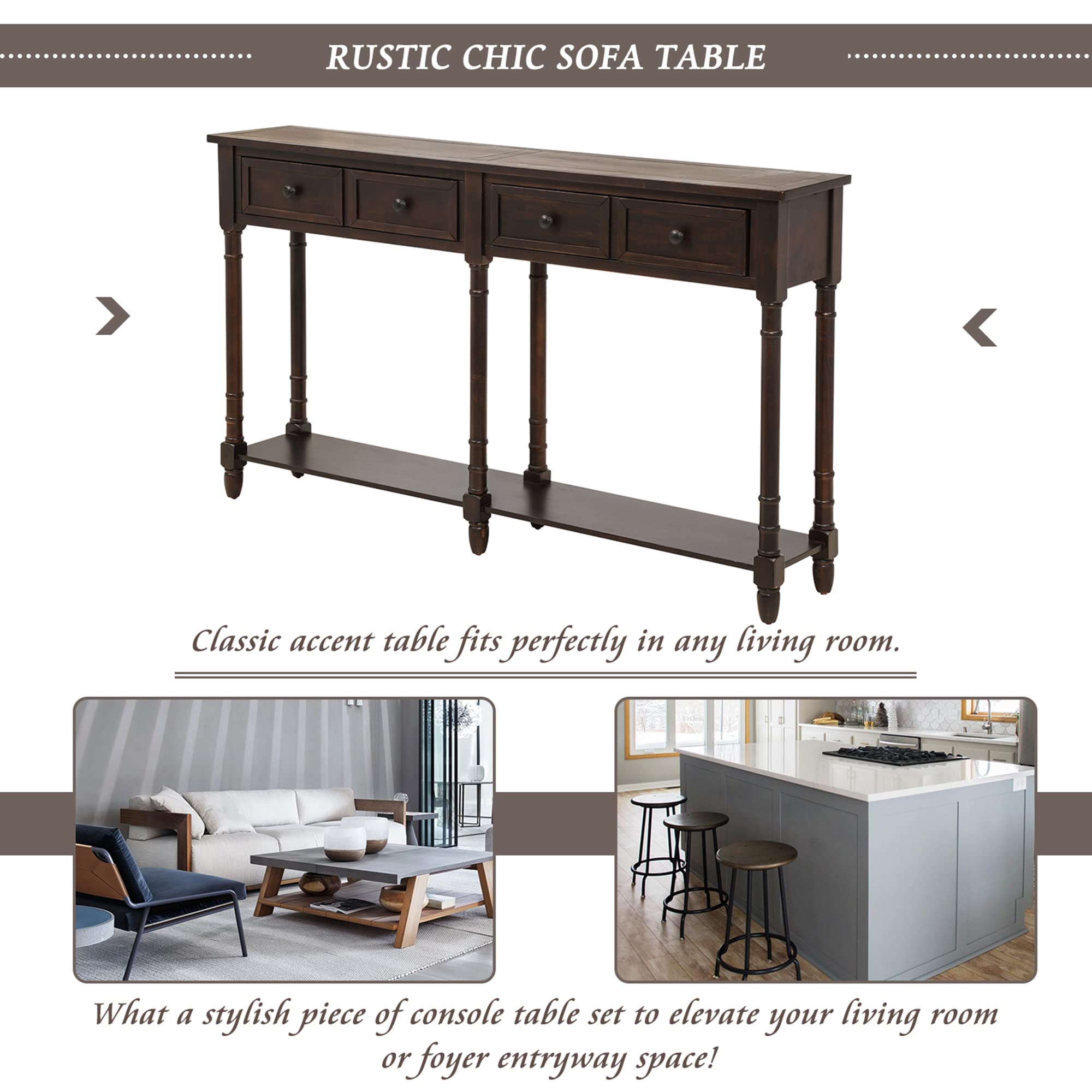 Merax Wood Sofa Table Console Table with Drawers & Long Shelf - Entryway Table for Living Room, Hallway, Dining Room - Easy Assembly Espresso Brown - Perfect for Small Spaces, Home Decor & Storage Solutions