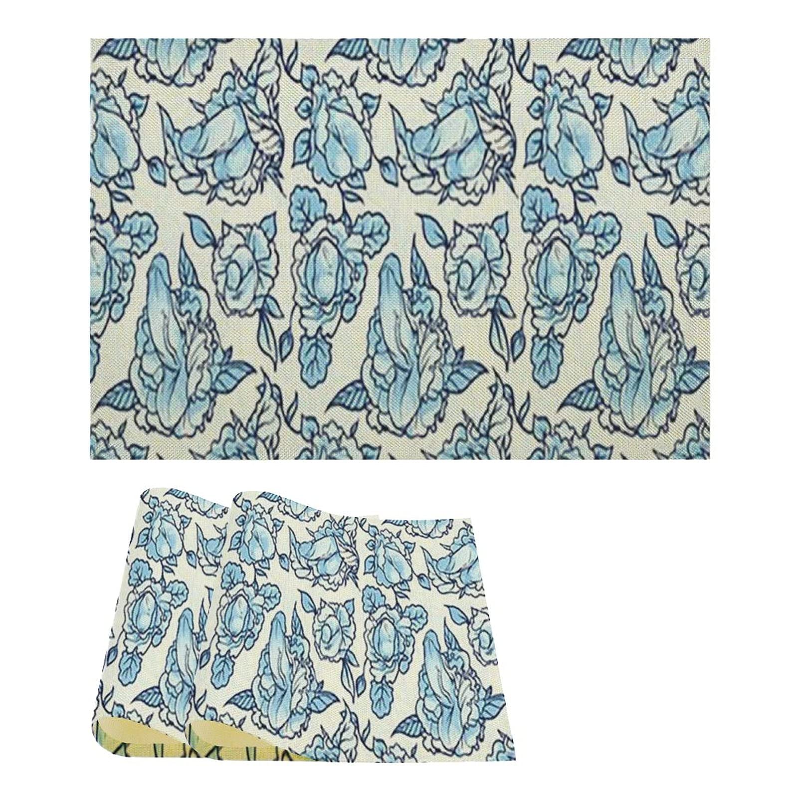 100% Natural Cotton Linen Placemats Set of 2 - Floral Print Washable & Heat Resistant Table Mats for Dining & Kitchen Decor | Eco-Friendly Home Table Setting Accessories