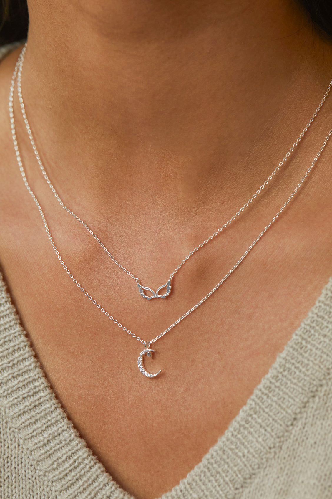 Angel Wings Necklace for Women - Sterling Silver Wing Pendant with 18