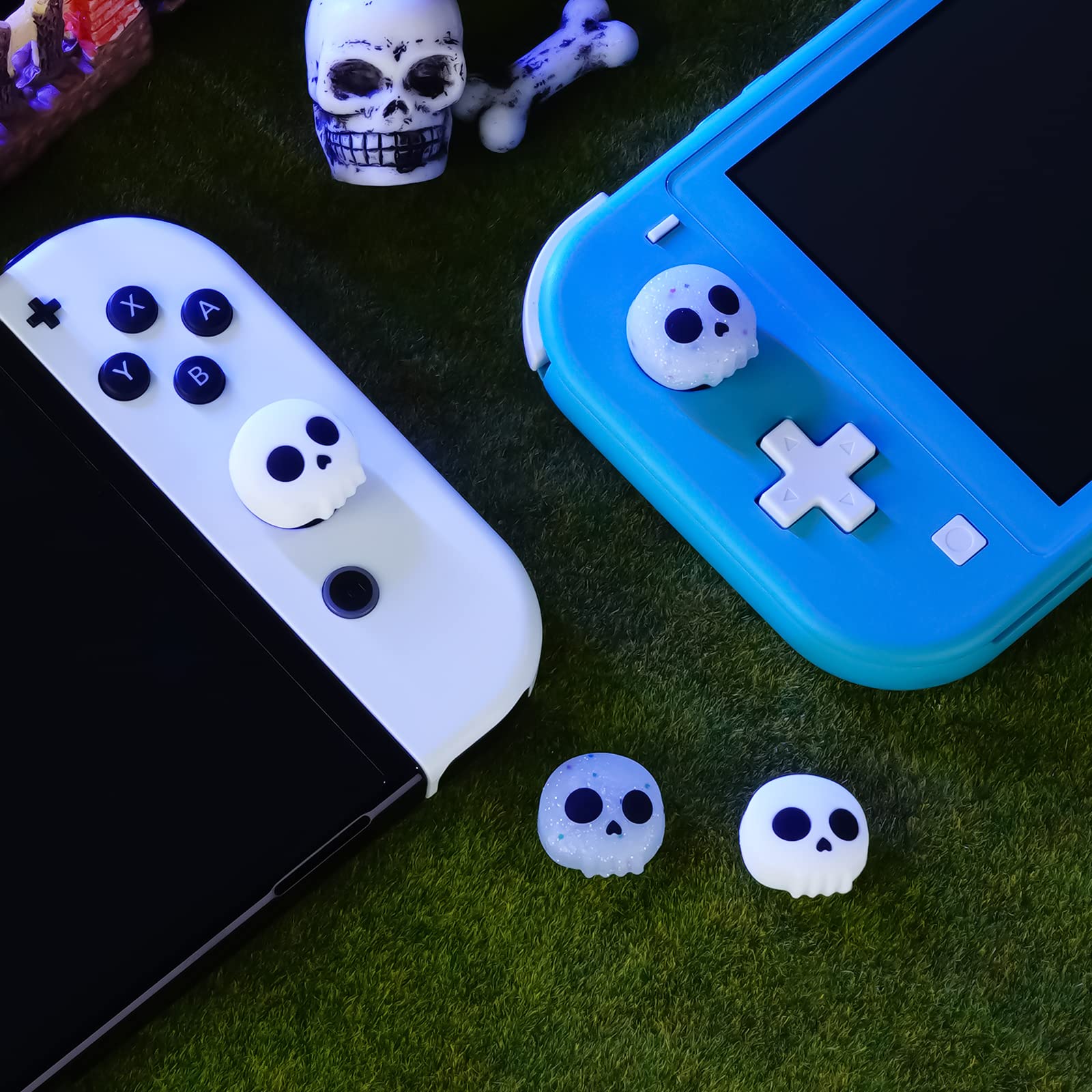 Premium Silicone Analog Stick Caps for Nintendo Switch Joy-Con - 4Pcs Kit Compatible with Switch/Switch OLED/Switch Lite - Skull Design for Enhanced Grip & Protection - Perfect for Gaming, Travel & Long Play Sessions