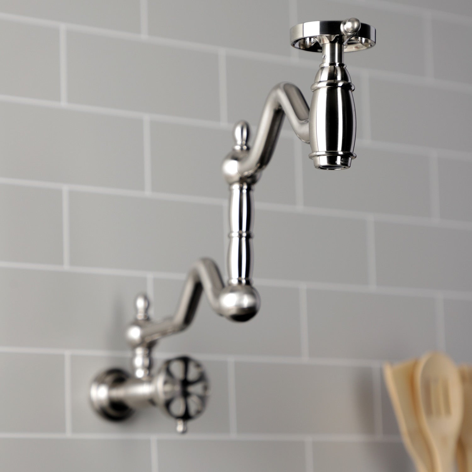 Belknap KS2108RX Brushed Nickel Two Handle Pot Filler Faucet - Ideal for Kitchen Sink, Stove & Cooking Area