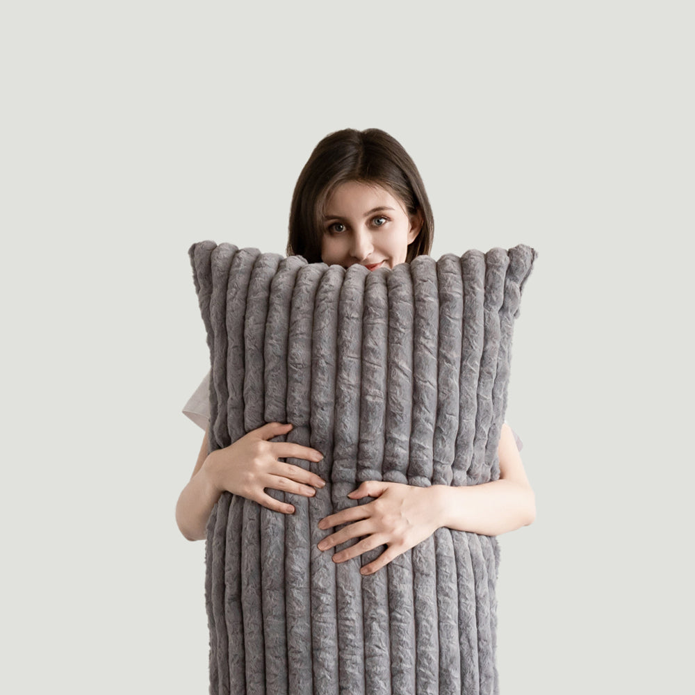 MAXYOYO Ultra Soft Striped Faux Fur Body Pillow for Adults - 20x54 Inch Grey Large Hugging Pillow - Perfect for Sleeping, Lounging & Pregnancy Support
