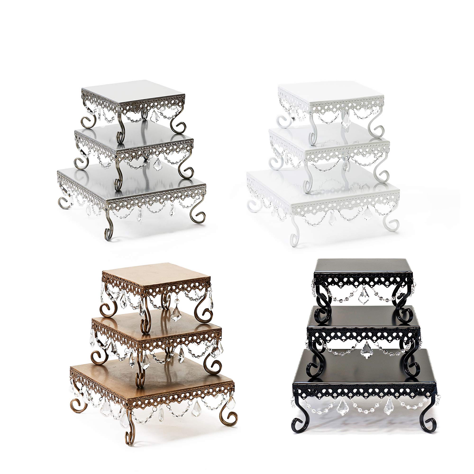 Luxury White Square Cake Stand Set of 3 - Elegant Chandelier Design Dessert Plates for Weddings, Anniversaries, Bridal Showers & Baby Showers - Perfect for Party Decor, Dessert Tables & Special Occasions