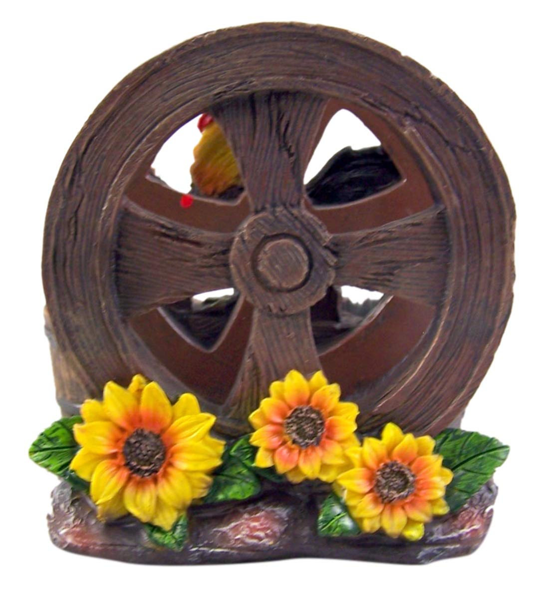 DWK Country Diner Rooster Napkin & Spice Holder Set with Wagon Wheel & Sunflowers - 3-Piece Rustic Kitchen Decor for Farmhouse Dining Table (6