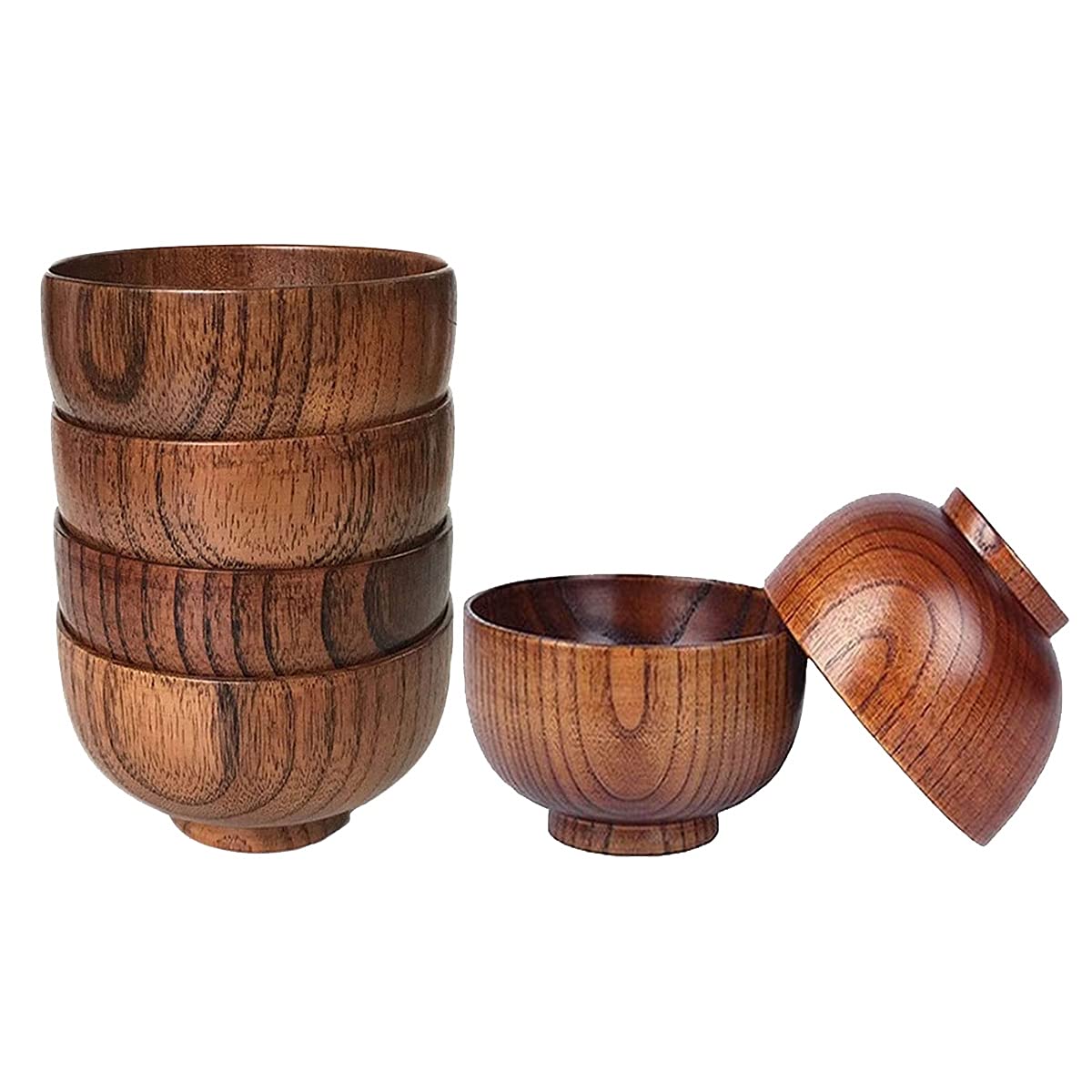 6-Piece Wooden Serving Bowls Set - Perfect for Rice, Soup, Dip, Coffee, Tea & Salad - Natural Wood Tableware for Kitchen, Dining & Home Decor