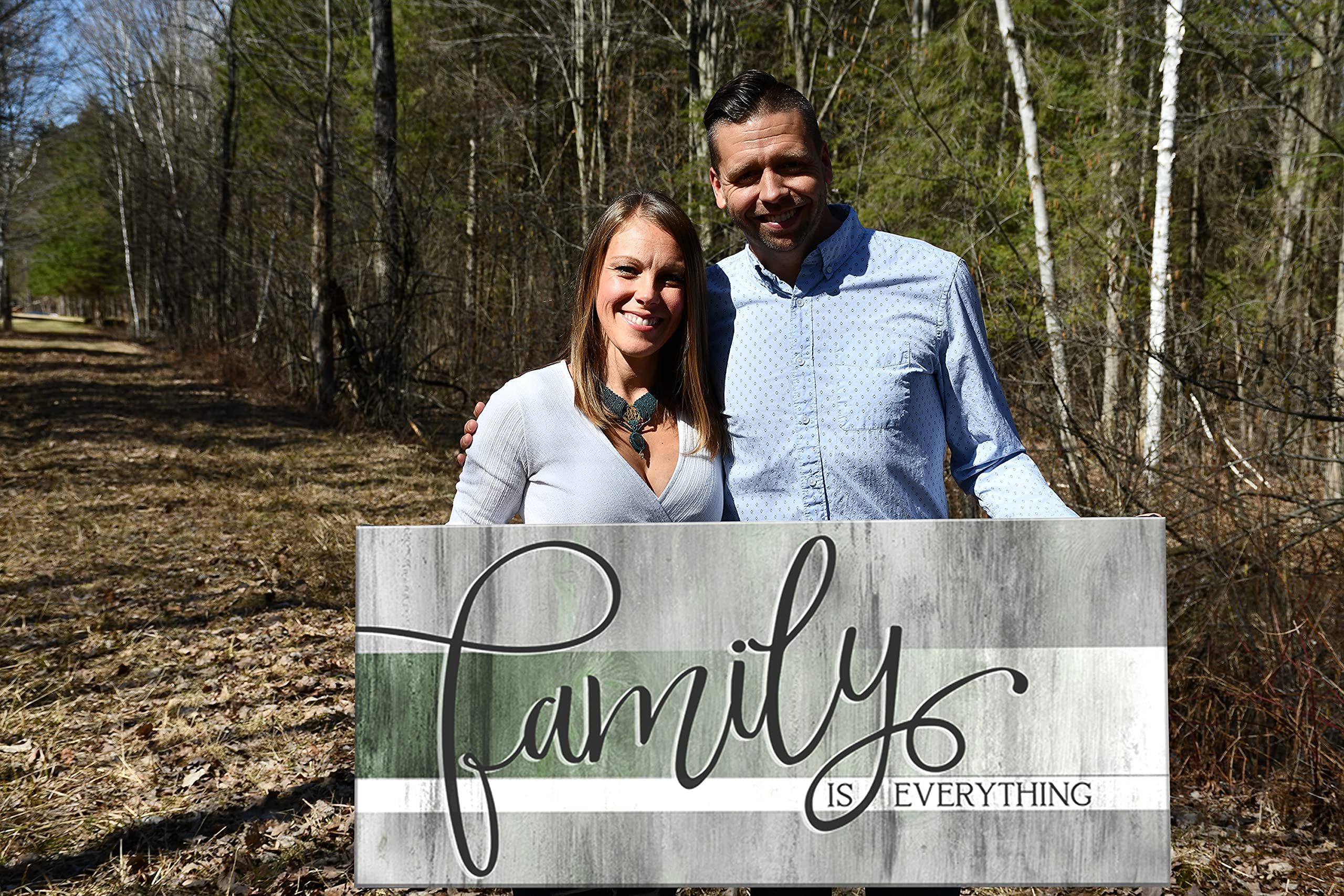 Family Is Everything Framed Wall Art - Large 60x27 Inch Farmhouse Canvas Decor for Living Room, Bedroom & Family Room - Green Home Décor