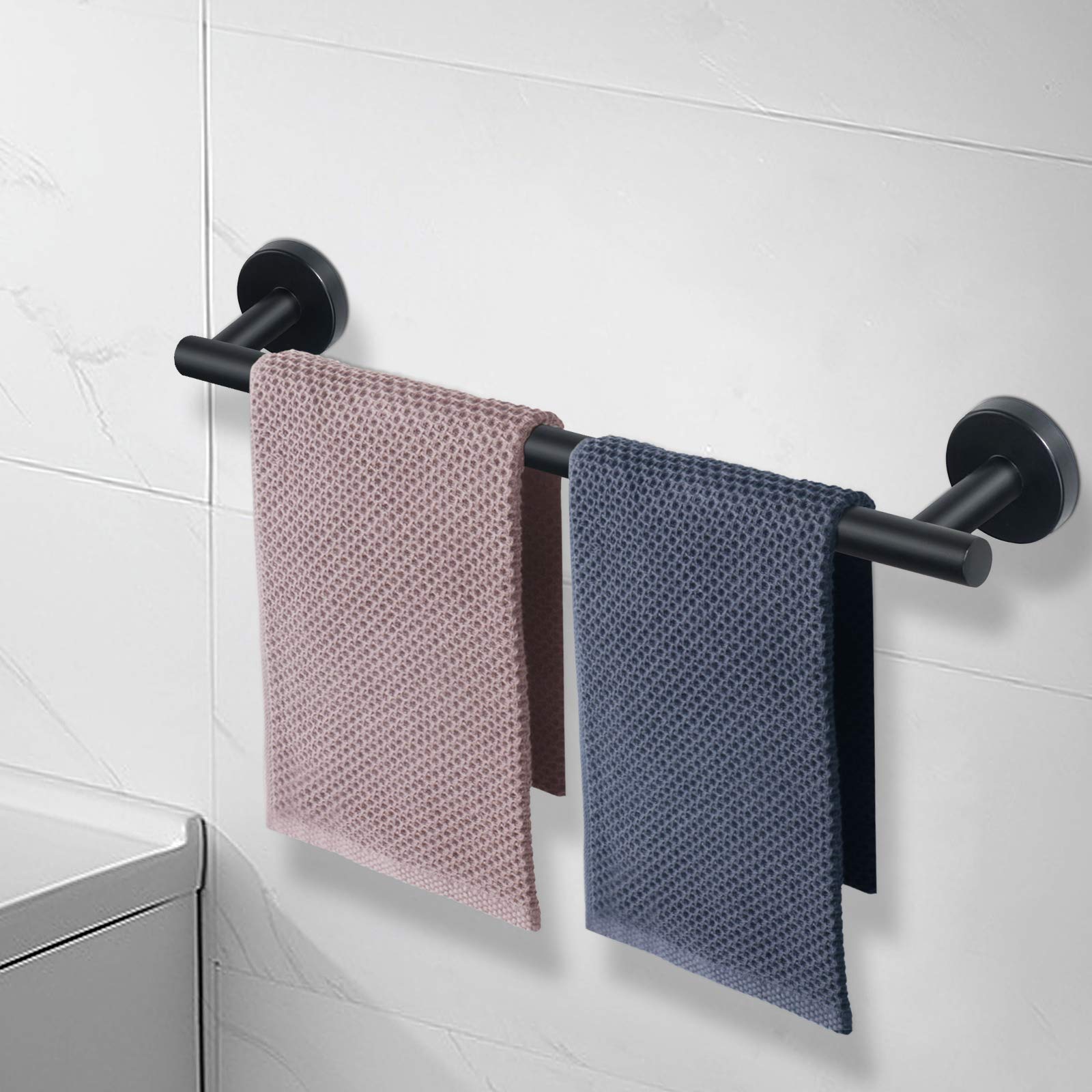Premium Stainless Steel Towel Rack - 24 Inch Matte Black Wall Mounted Bathroom Towel Holder | Heavy Duty Shower Accessory for Spa, Hotel & Home Bathroom Organization (1 Pack)