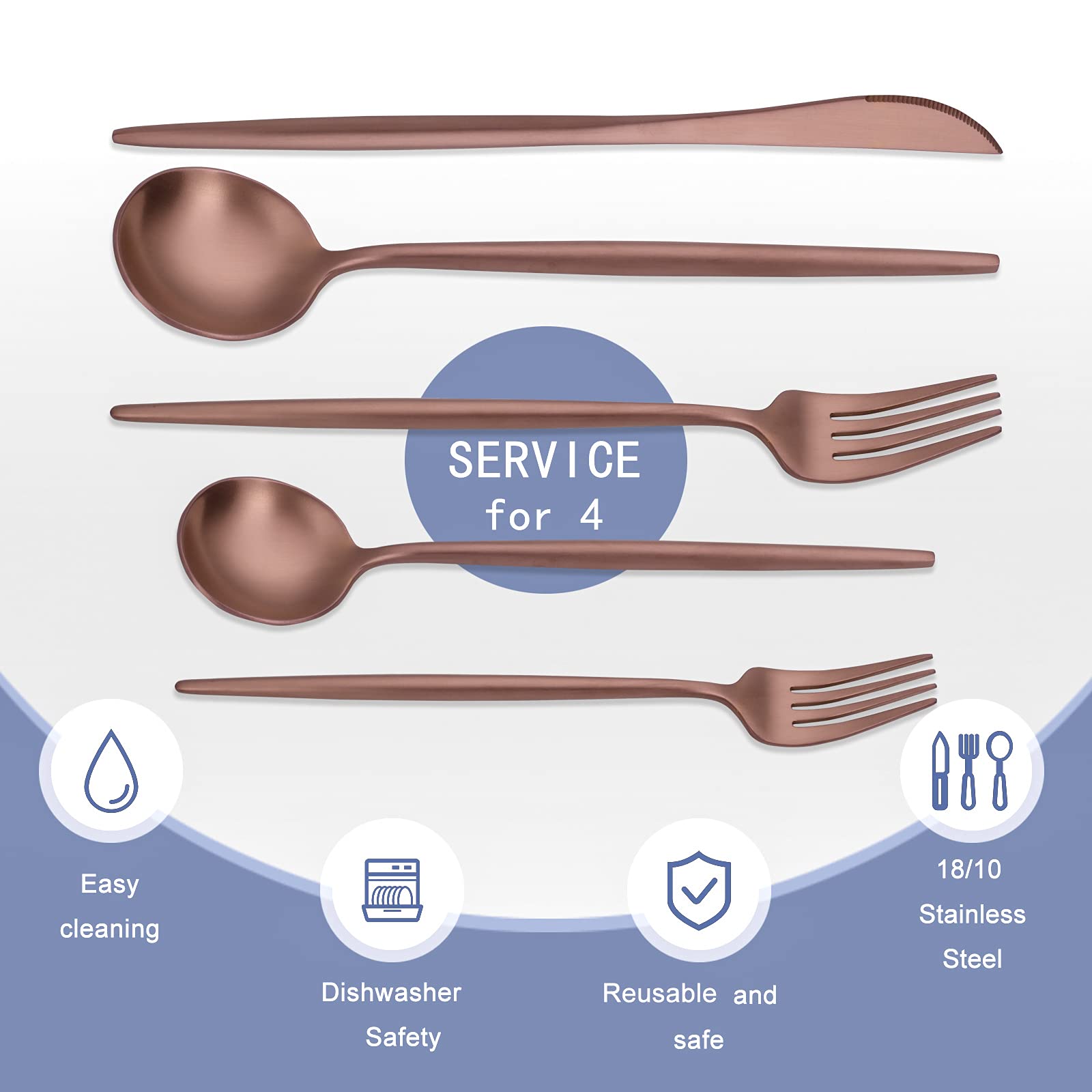 20-Piece Matte Rose Gold Flatware Set - 18/10 Stainless Steel Silverware for Kitchen & Restaurant - Includes Knife, Fork & Spoon - Elegant Cutlery Service for 4 - Perfect for Dinner Parties, Weddings & Home Dining