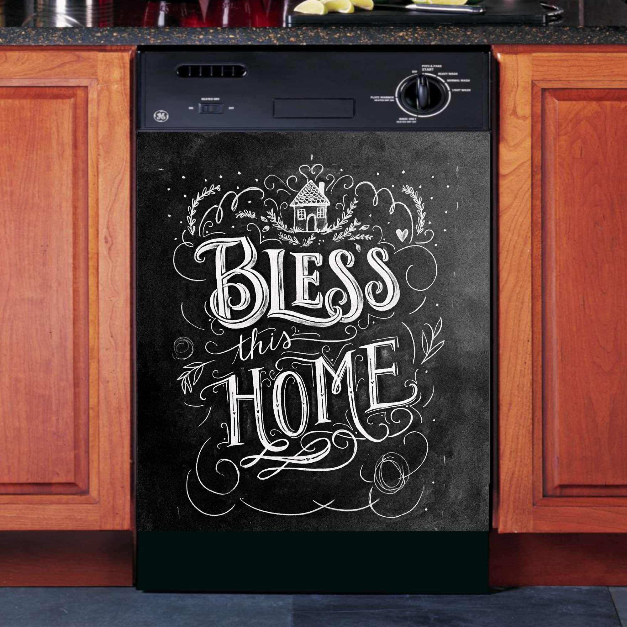 BlessThis Home - Black Dishwasher Magnet Cover 23x26 Inch, Decorative Magnetic Panel for Kitchen Appliances, Dishwasher Front Decal, Home Cabinet Stickers - Perfect for Modern Kitchens & Home Decor