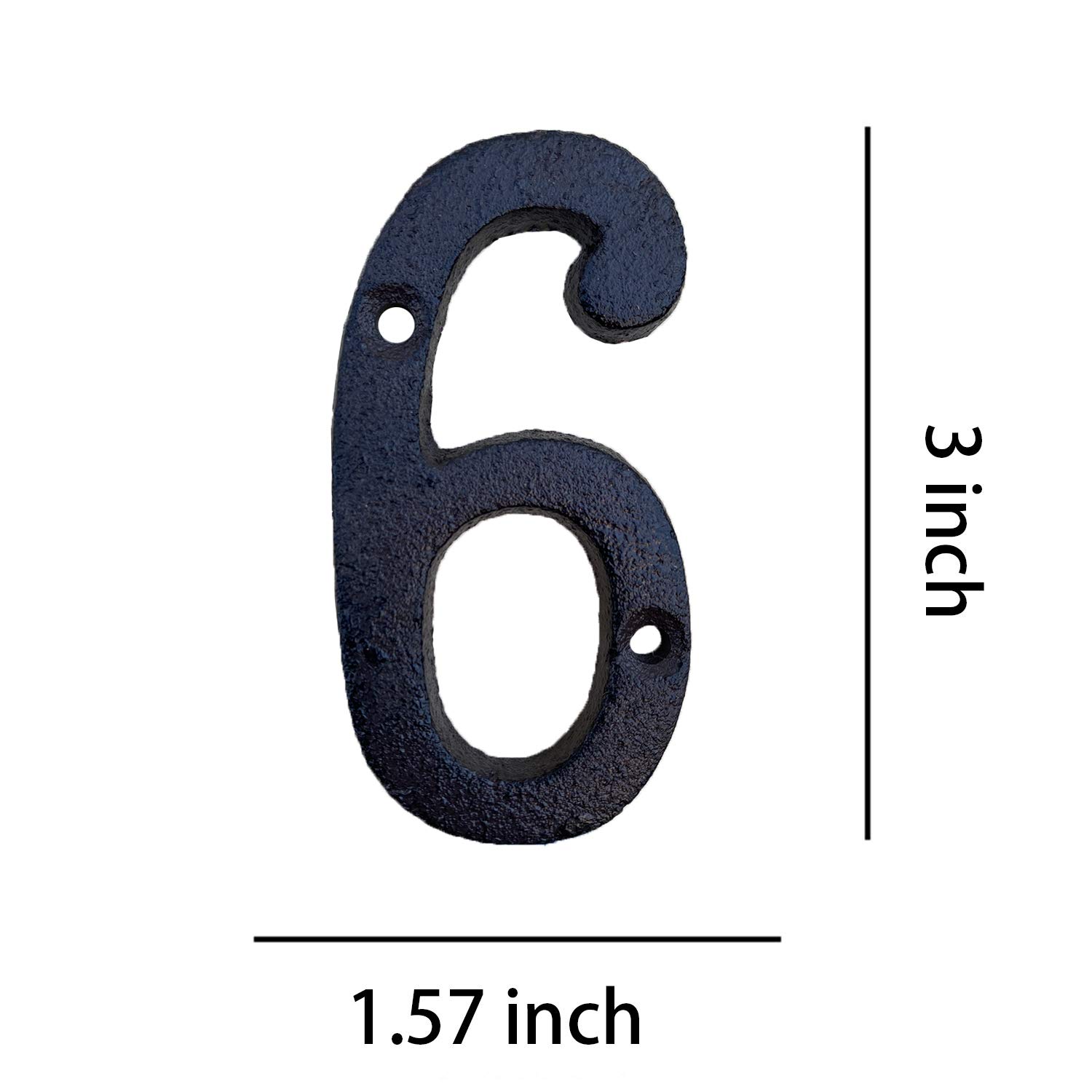 3 Inch Solid Cast Iron House Numbers - Durable Outdoor Address Plaque for Home, Mailbox, or Fence (Number 6) - Perfect for Curb Appeal and Package Delivery