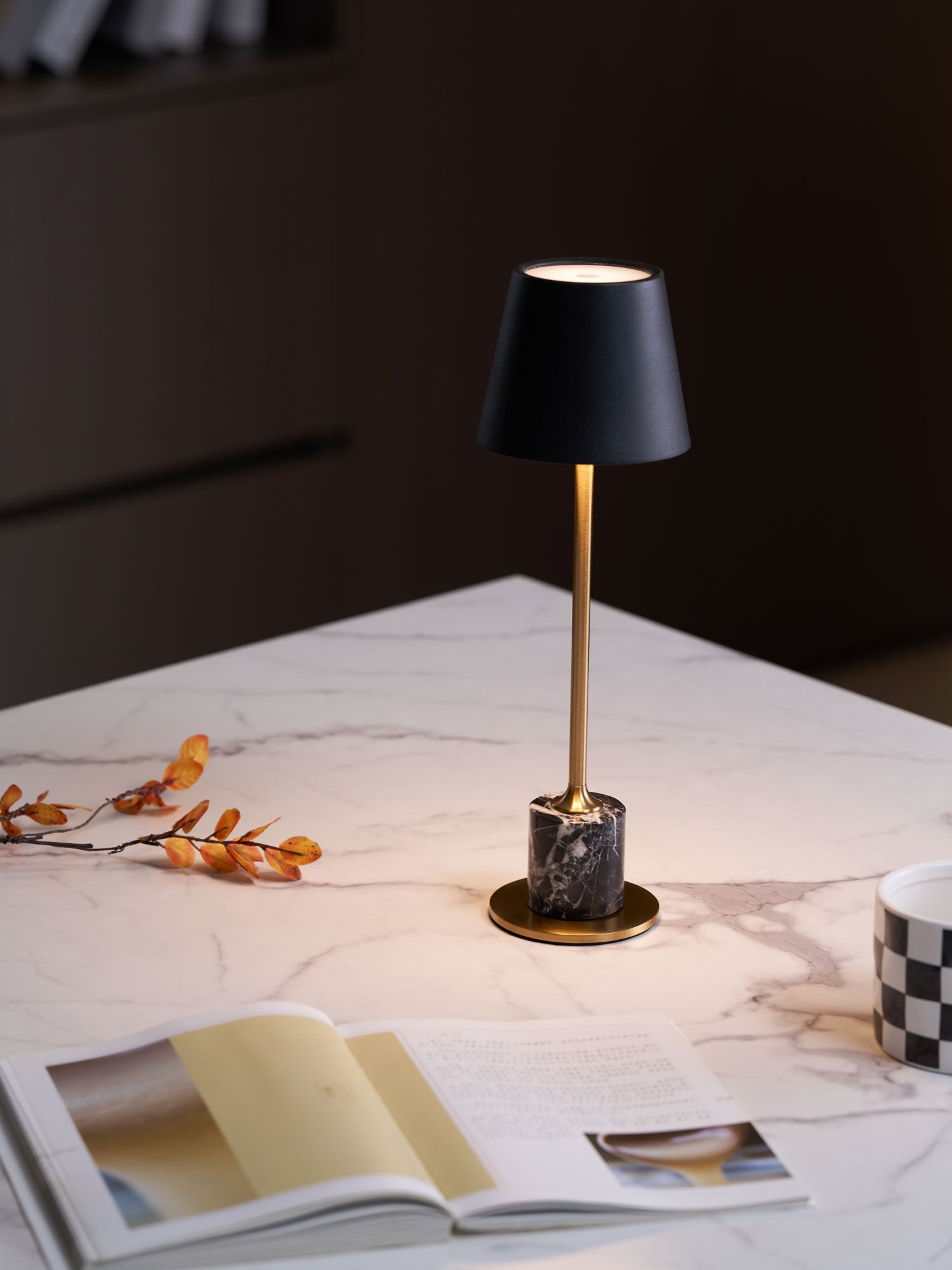 Lirio Mini Marble Table Lamp - Elegant Nightstand & Bedside Lighting for Bedroom, Living Room, Office Decor
