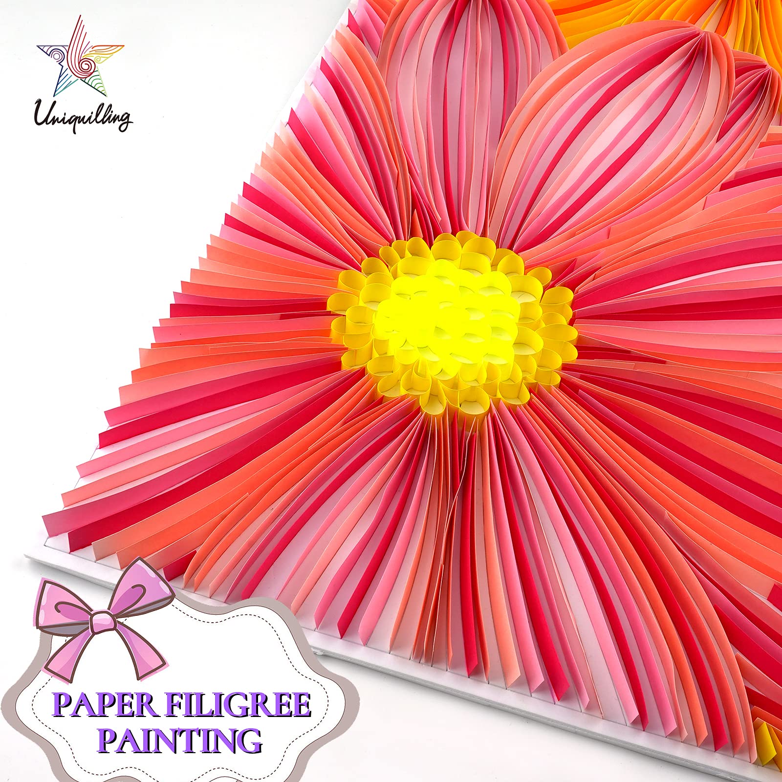 Quilling Kit for Adults Beginners - DIY Paper Filigree Painting Craft Set with 16x20 Inch Flower Design, Complete Quilling Tools for Wall Art Decor | Perfect Gift for Kids & Friends | Home Decor, Party Crafts, Relaxation Activity
