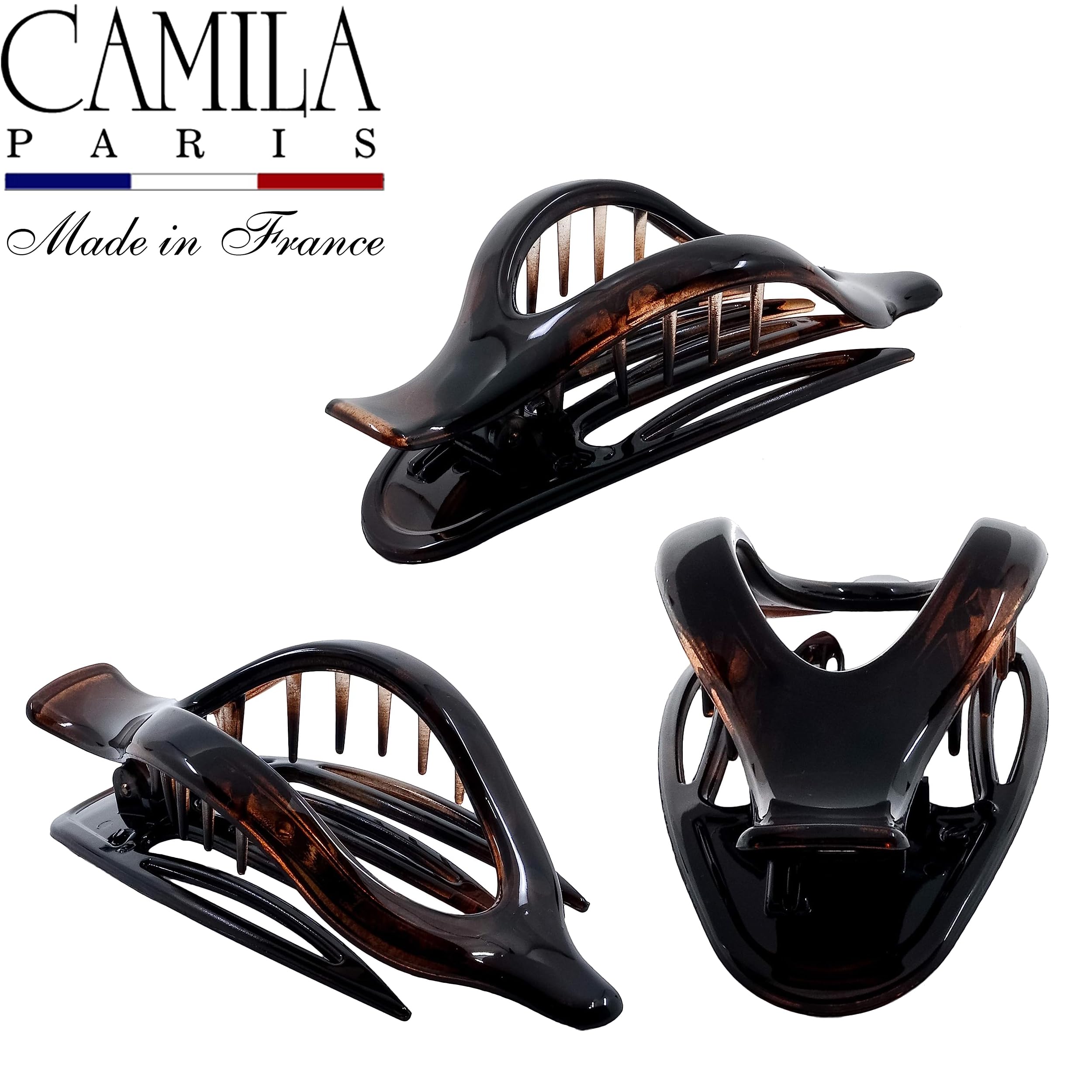 Camila Paris CP2372 2PK French Hair Clips - Large Slide Hair Clips for Volume & Strong Hold | No Slip Grip Hair Claw Clips for Women & Girls | Durable Styling Hair Accessories Made in France | Perfect for Updos, Ponytails & Everyday Hairstyles