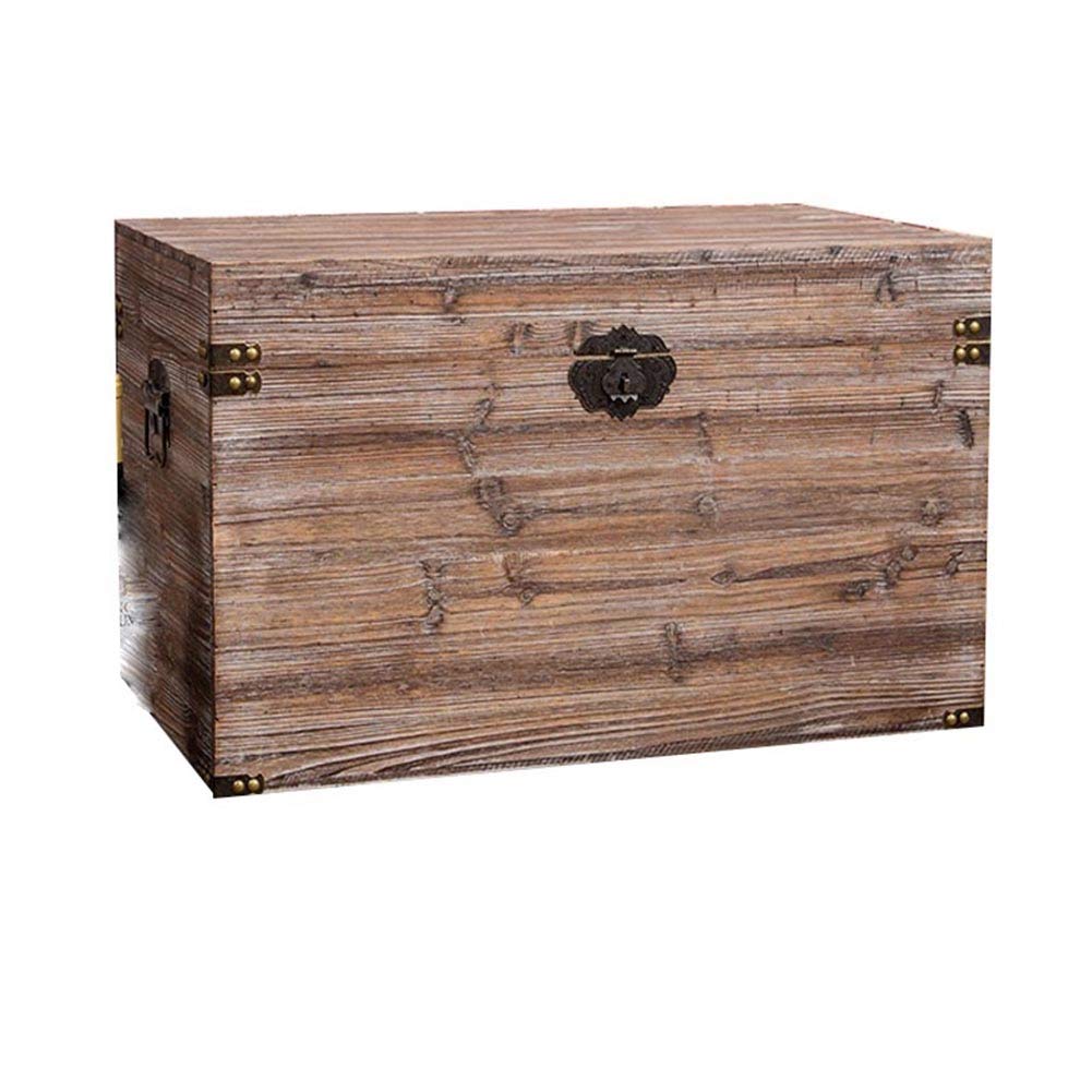 Vintage Wooden Decorative Storage Box with Lock - Large Capacity Handmade Quilted Cosmetic Organizer (50x30x30cm, Brown) | Perfect for Jewelry, Makeup & Home Decor Organization