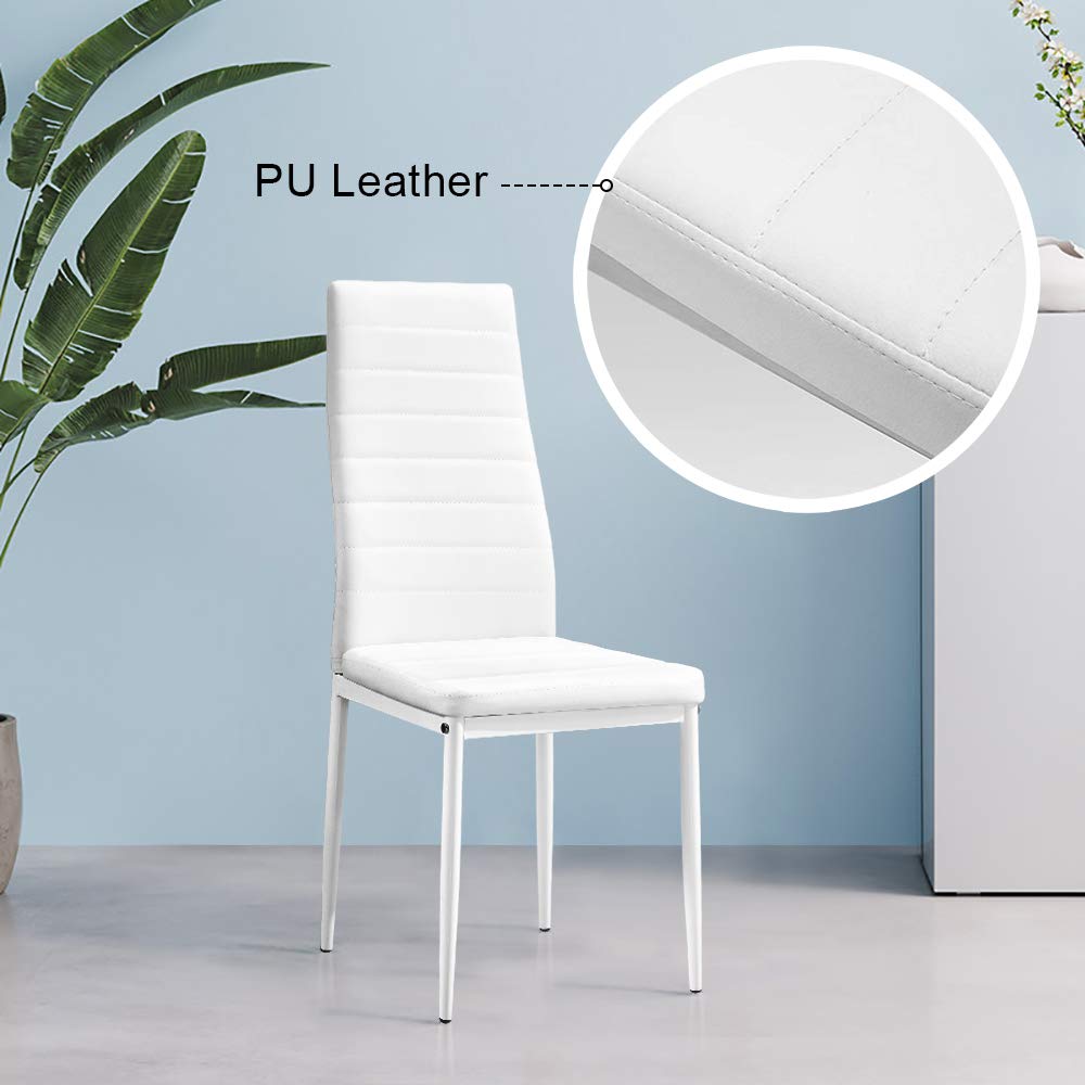 Ansley&HosHo 4-Piece Modern Faux Leather Dining Chairs Set - High Back Upholstered Kitchen & Living Room Chairs with Sturdy Metal Legs - White - Perfect for Dining Rooms, Kitchens, Lounges & Home Offices