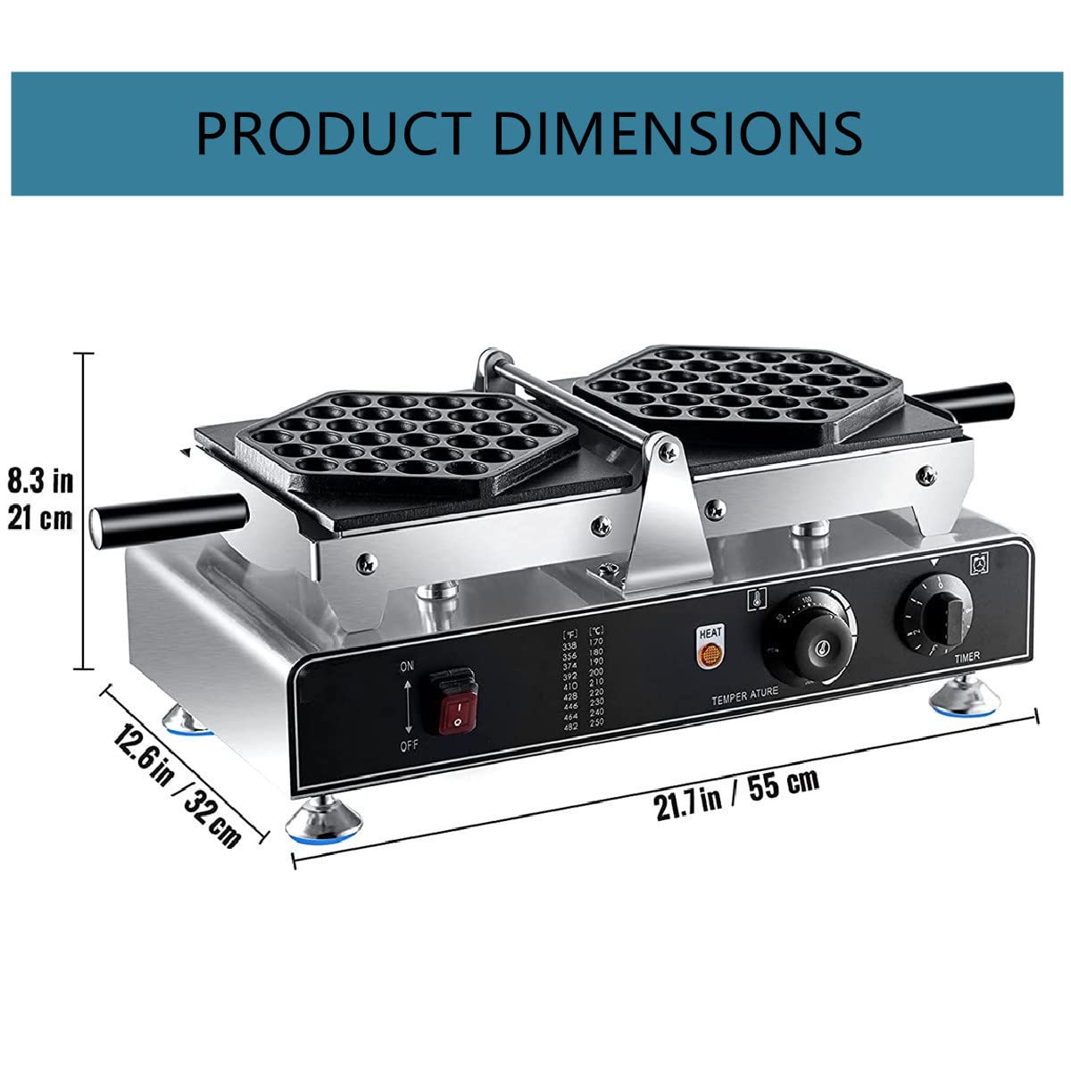 110V Commercial Bubble Waffle Maker - Electric Egg Waffle Machine with Reversible Double Pot & Non-Stick Teflon Coating (122-572°F) - Perfect for Bubble Waffles, Egg Puffs, Meringues - Ideal for Restaurants, Cafes, Food Trucks & Home Breakfast