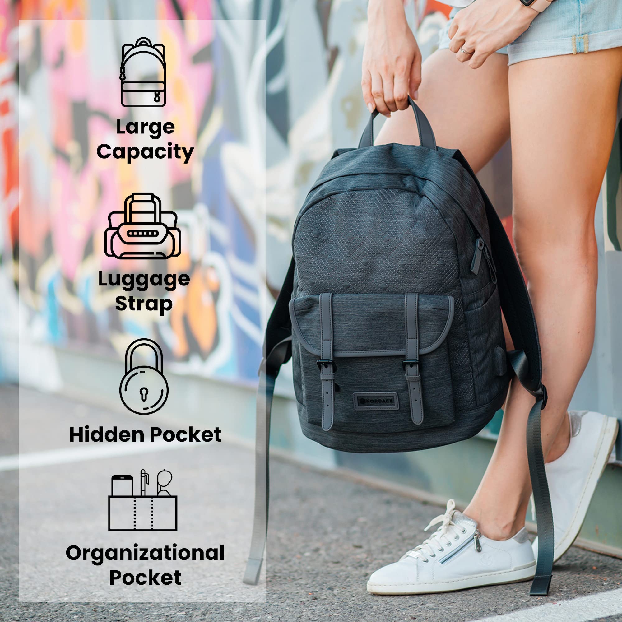 Nordace Comino Classic Backpack with USB Charging Port - Water Resistant 15.6 Inch Laptop Backpack for Men & Women - Perfect for Work, Travel, School & Everyday Use (Charcoal Grey)