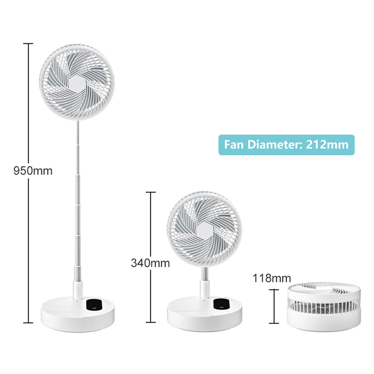 Portable Telescopic Floor Fan with Remote Control - 10000mAh Rechargeable USB Standing Fan, Adjustable Height & 4 Speed Settings, Ultra Quiet for Office, Bedroom, Camping & Outdoor Use