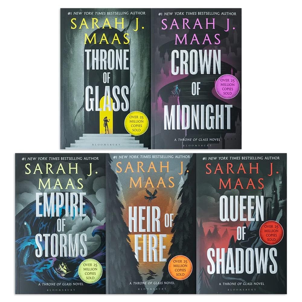 Throne of Glass Series 5-Book Set by Sarah J. Maas - Fantasy Adventure Novels (Throne of Glass, Crown of Midnight, Heir of Fire, Empire of Storms, Queen of Shadows) - Perfect for YA Fantasy Readers & Book Collectors